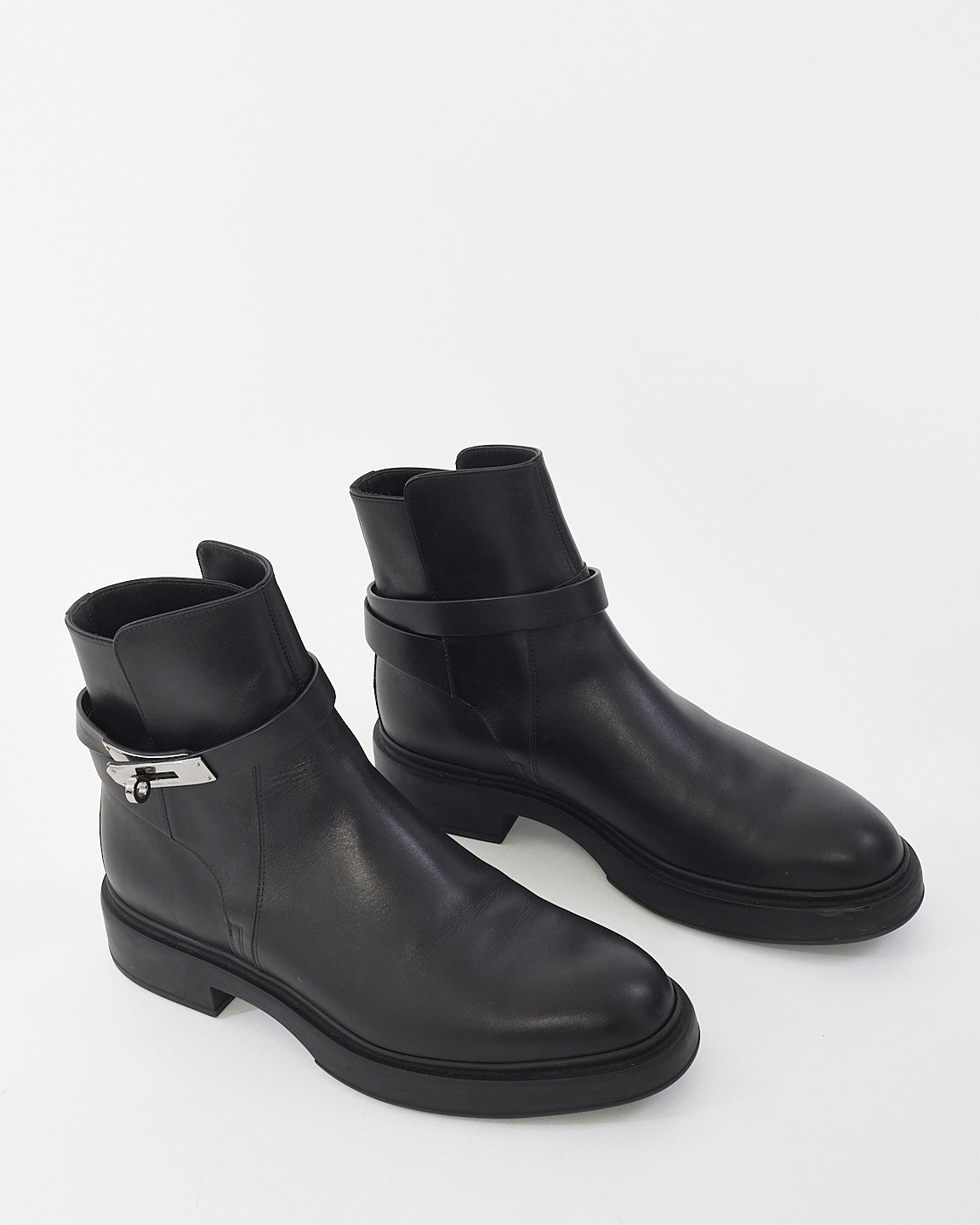 Hermès Black Leather Veo Ankle Boots - 39