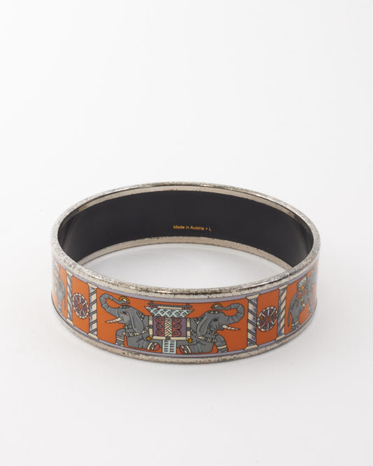 Hermès Orange Elephant Enamel Print Bangle - L