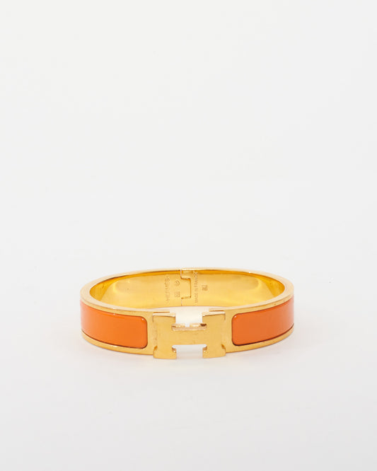 Hermès Orange/Gold Clic Clac Bracelet - PM