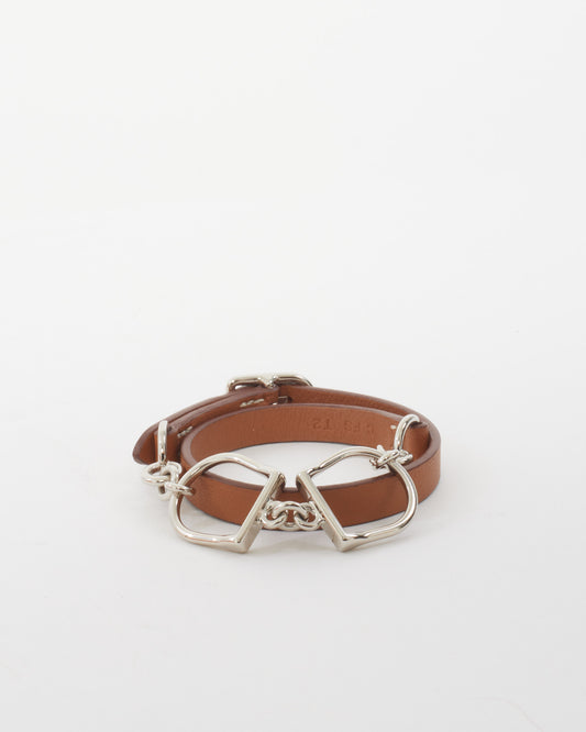 Hermès Brown Leather Etrier Double Tour Bracelet