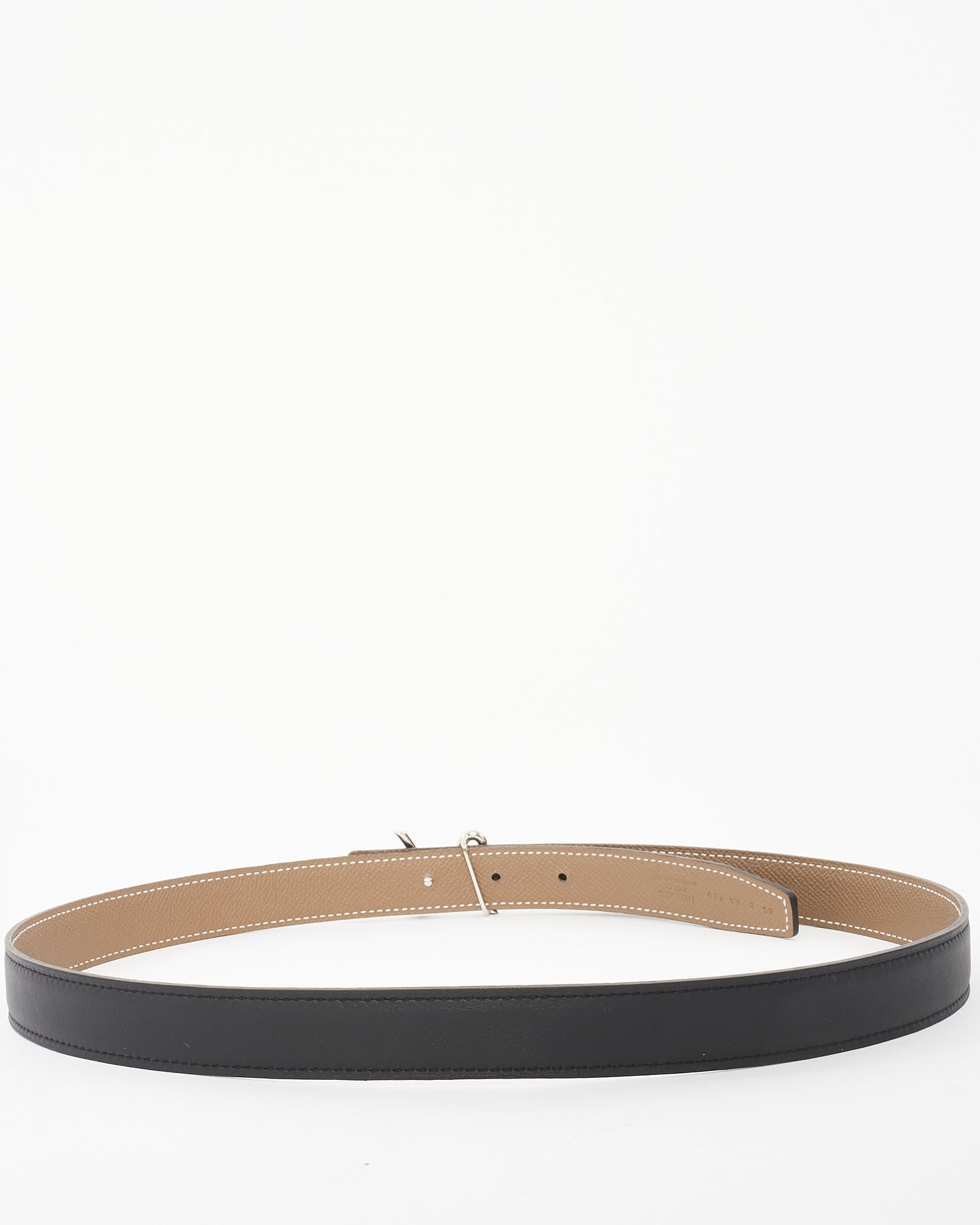 Hermès Reversible Black 
Etoupe Leather Cursive H Buckle Belt - 85