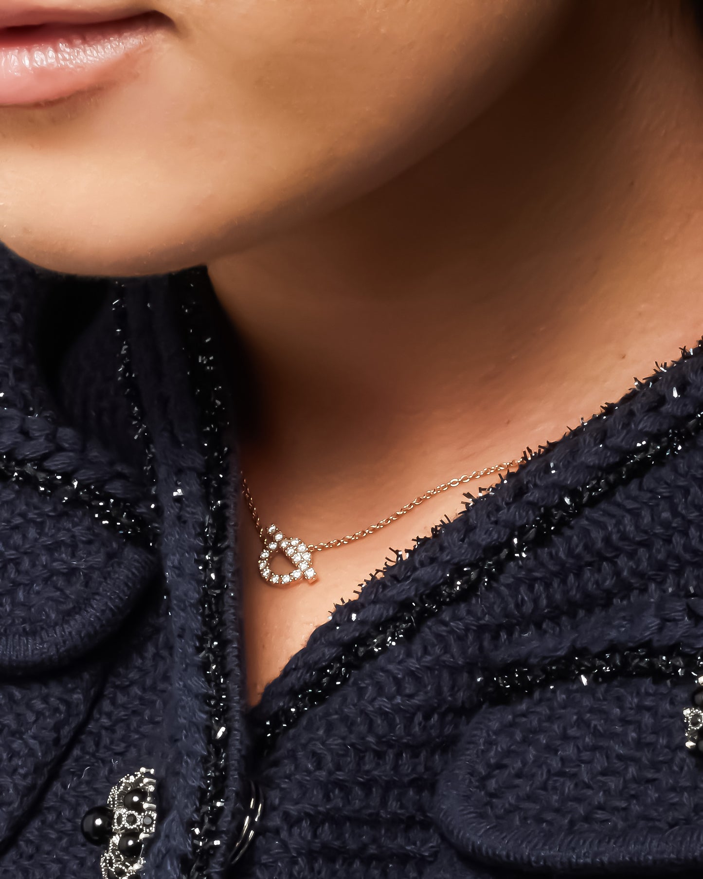 Hermès Rose Gold 
Diamond Finesse Pendant Necklace