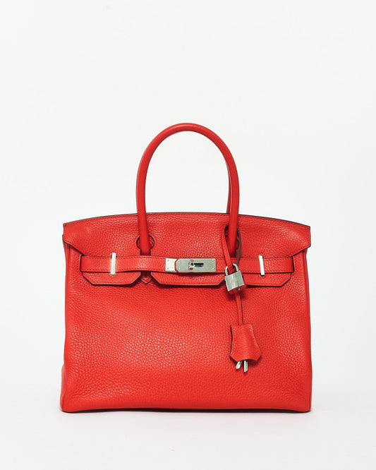 Hermès Red Rouge Tomate Clemence Leather Birkin 30 SHW