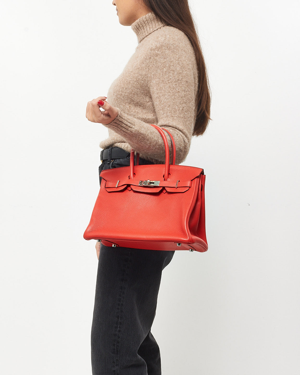 Hermès Red Rouge Tomate Clemence Leather Birkin 30 SHW