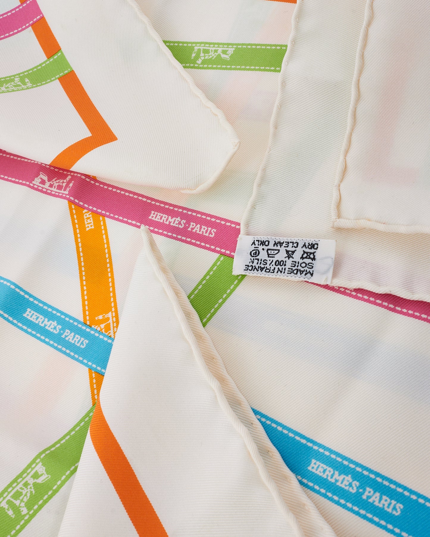 Hermès White Multicolour Silk Geometric Square Scarf