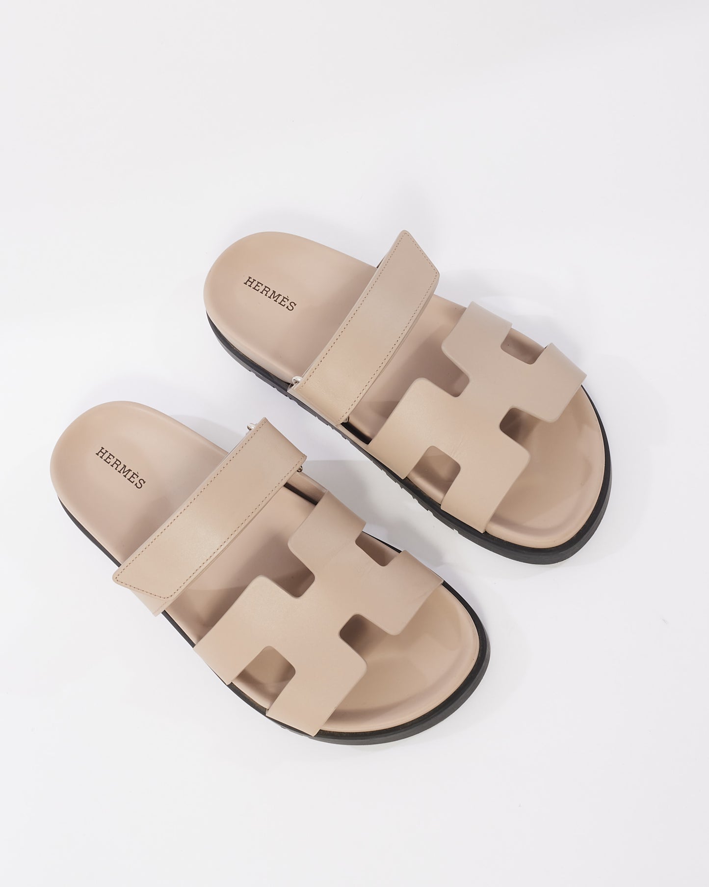 Hermès "Beige Mastic" Leather Chypre Sandals - 39.5