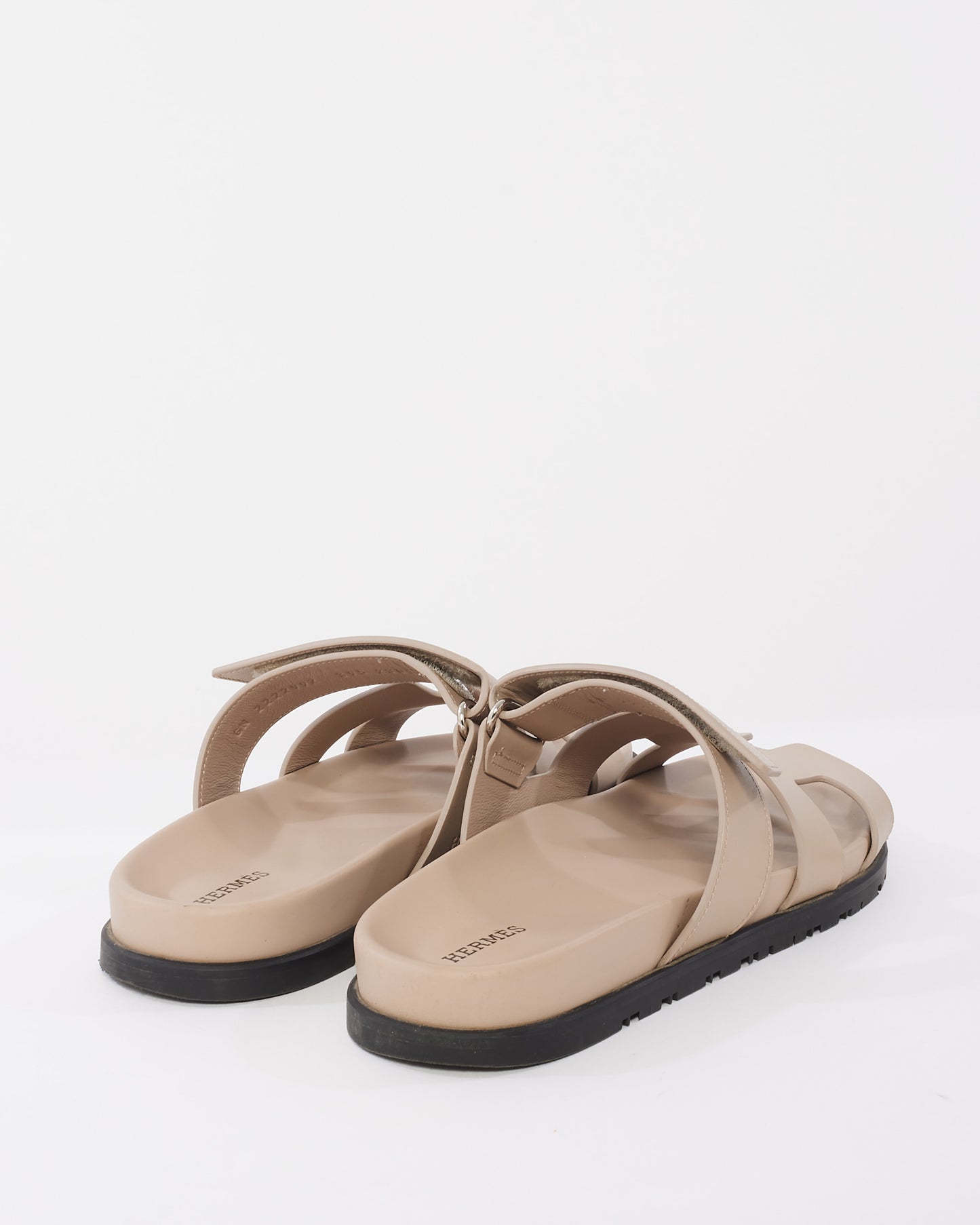 Hermès "Beige Mastic" Leather Chypre Sandals - 39.5