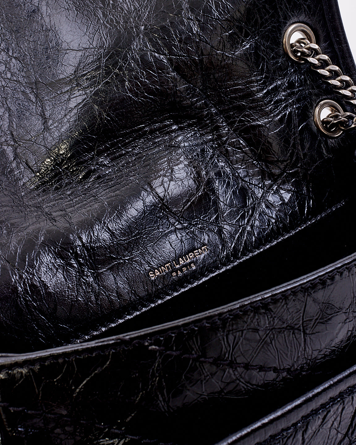 Saint Laurent Black Crinkled Vintage Leather Baby NikKi Chain Shoulder Bag