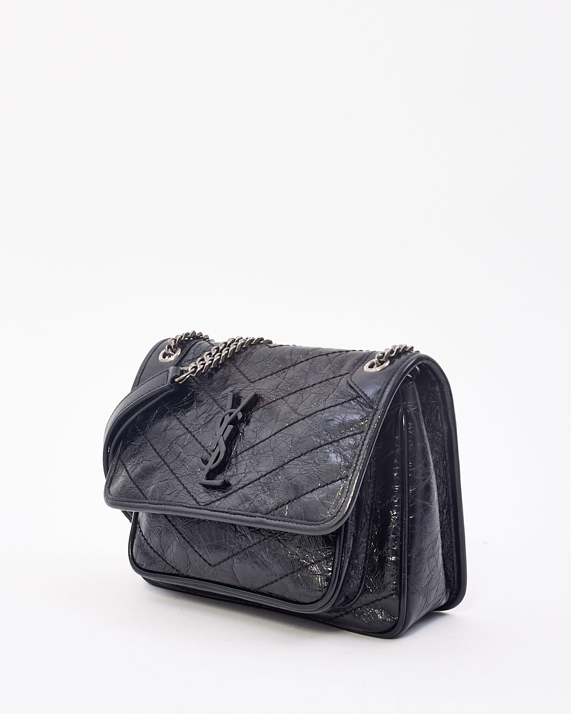 Saint Laurent Black Crinkled Vintage Leather Baby NikKi Chain Shoulder Bag