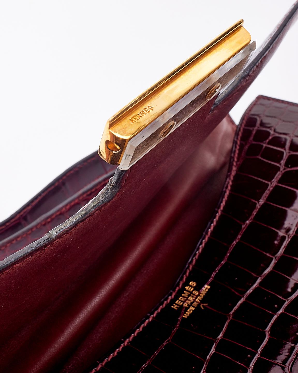 Hermès Vintage Burgundy Crocodile Porossus Lisse Constance 24 GHW