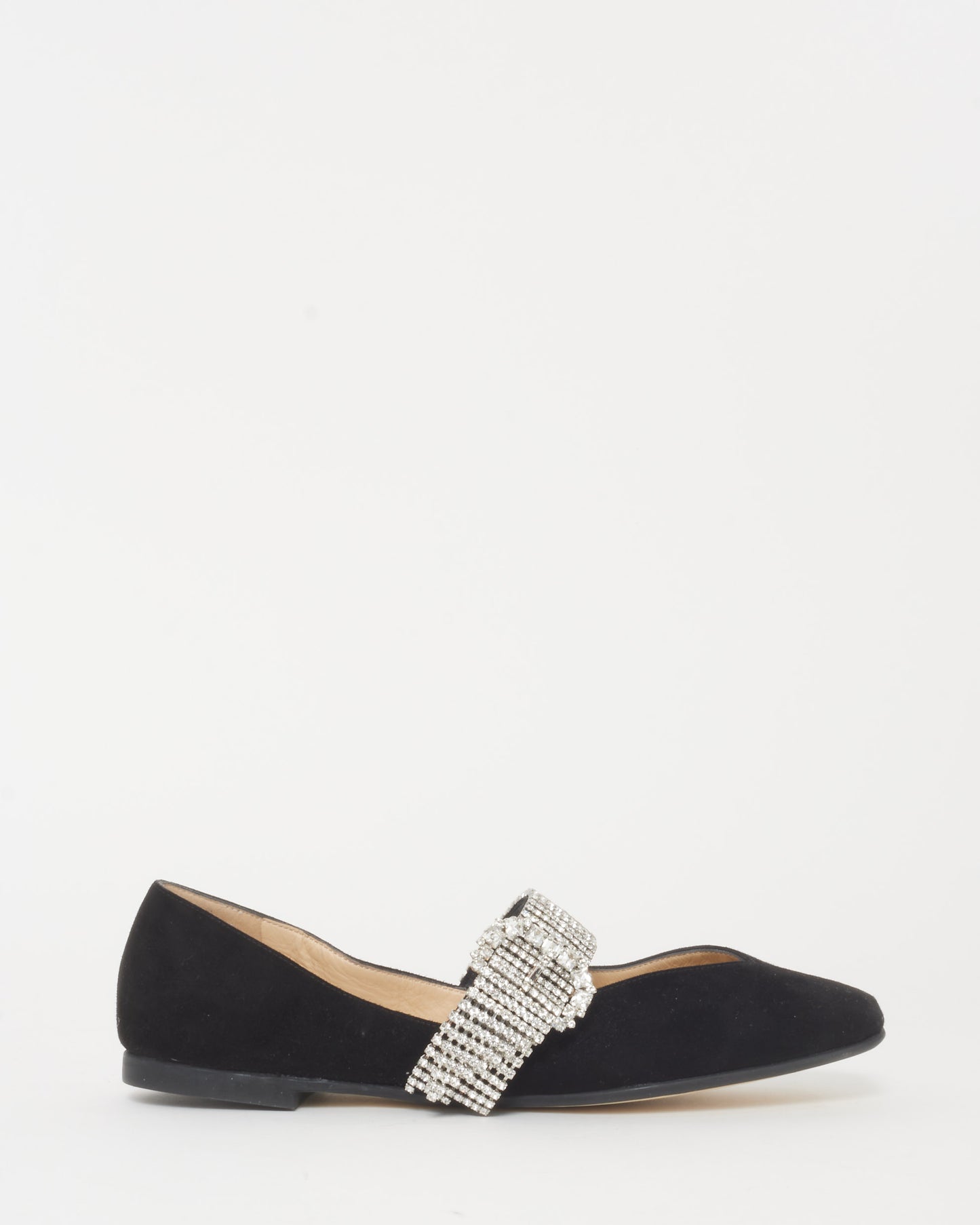 Jimmy Choo Black Suede Rhinestone Buckle Flats - 39