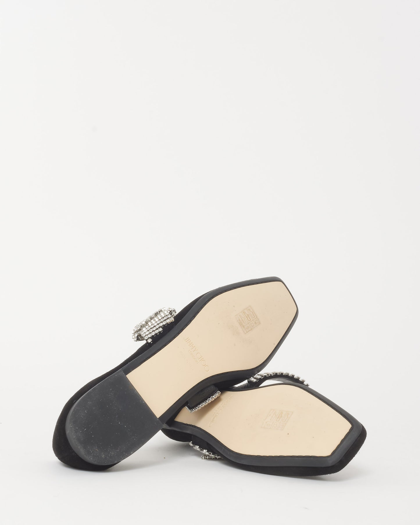 Jimmy Choo Black Suede Rhinestone Buckle Flats - 39