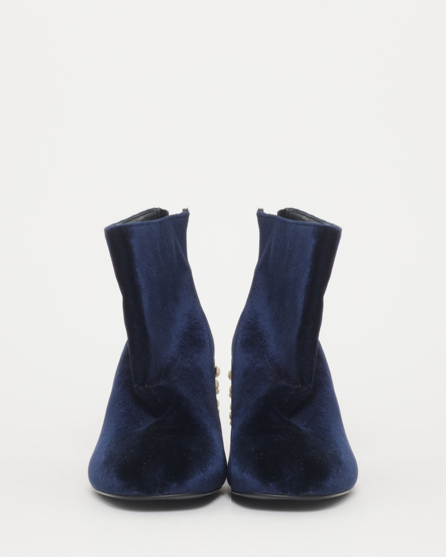 Stuart Weitzman Blue Velvet 
Pearl Block Heel Booties - 8.5