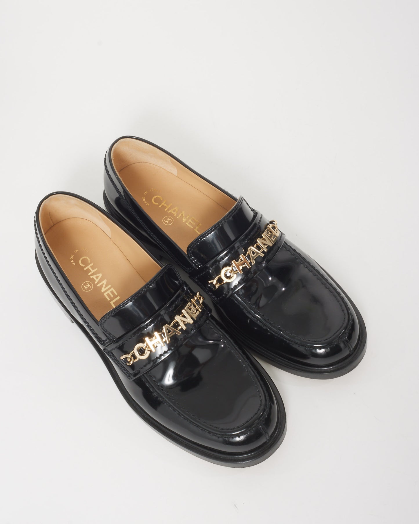 Chanel Black Patent Leather Chain 
CHANEL
 loafers - 39.5C