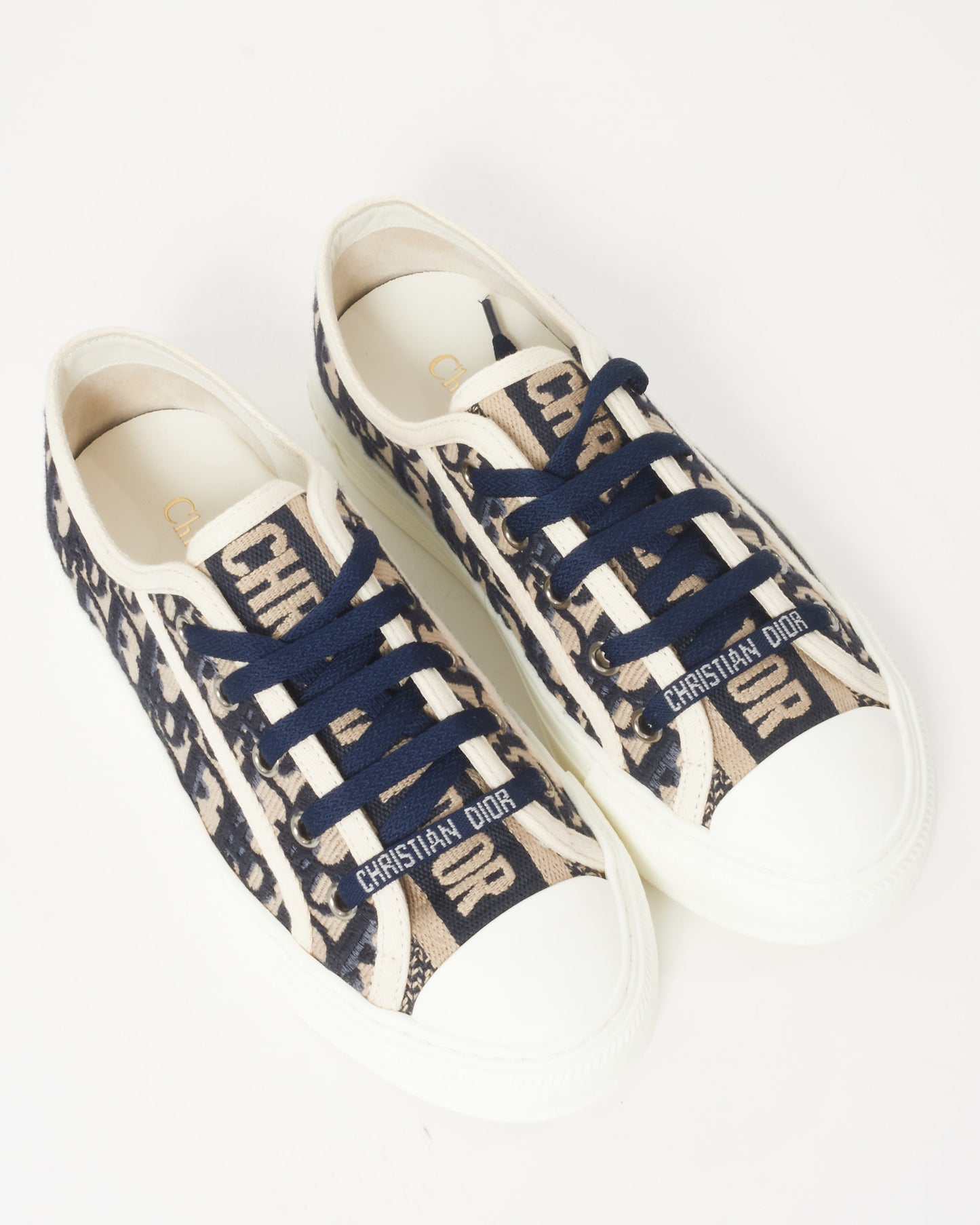 Dior Blue 
Cream Oblique Canvas Walk
N
Dior Low Top Sneakers - 35.5