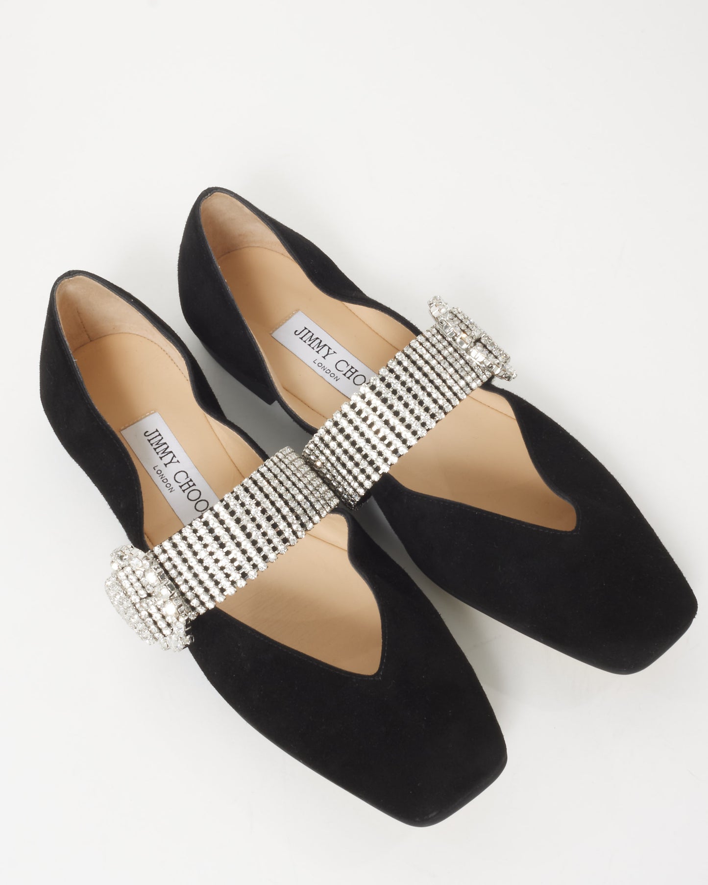 Jimmy Choo Black Suede Rhinestone Buckle Flats - 39