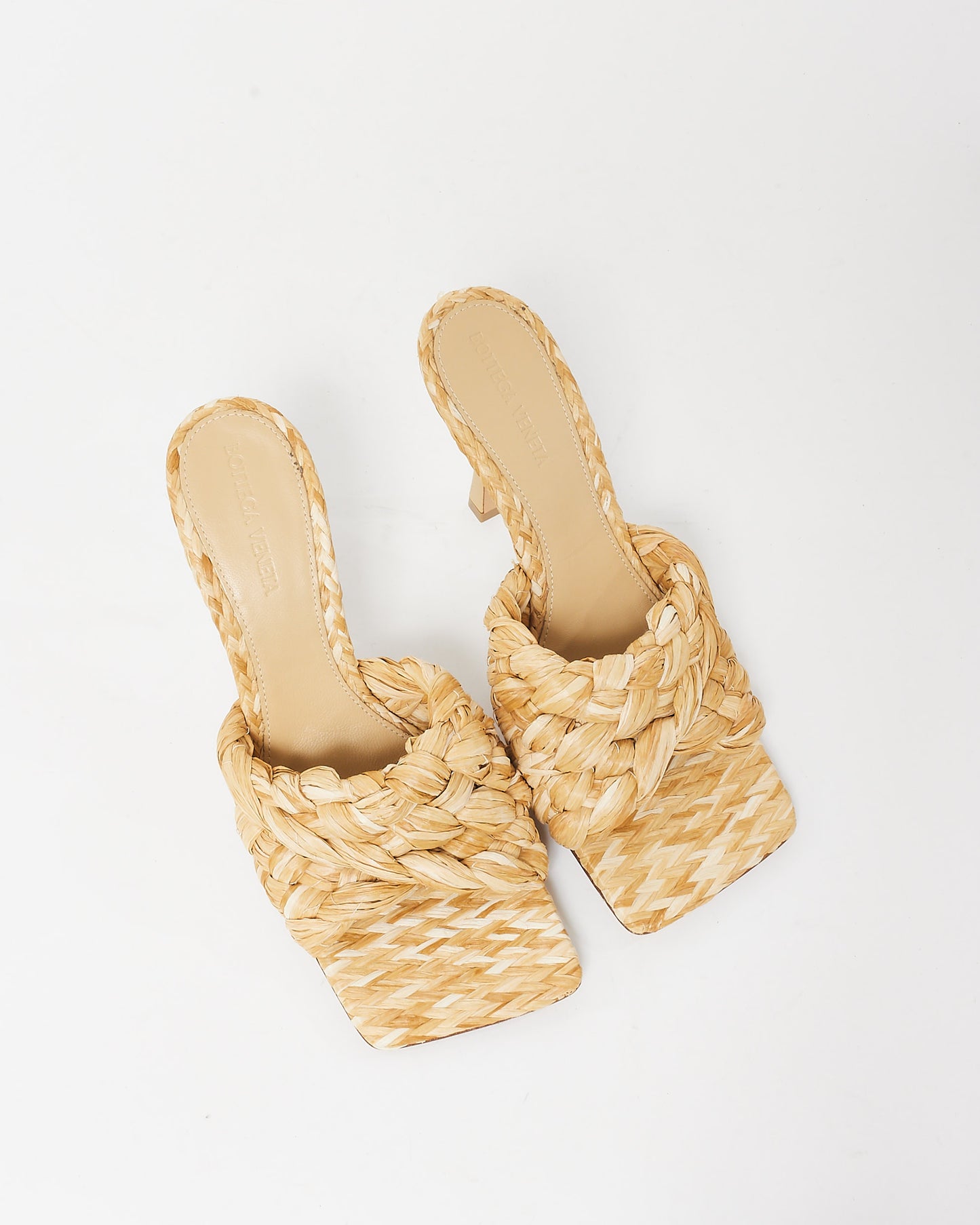 Bottega Veneta Beige Raffia Braided Mule Sandals - 38