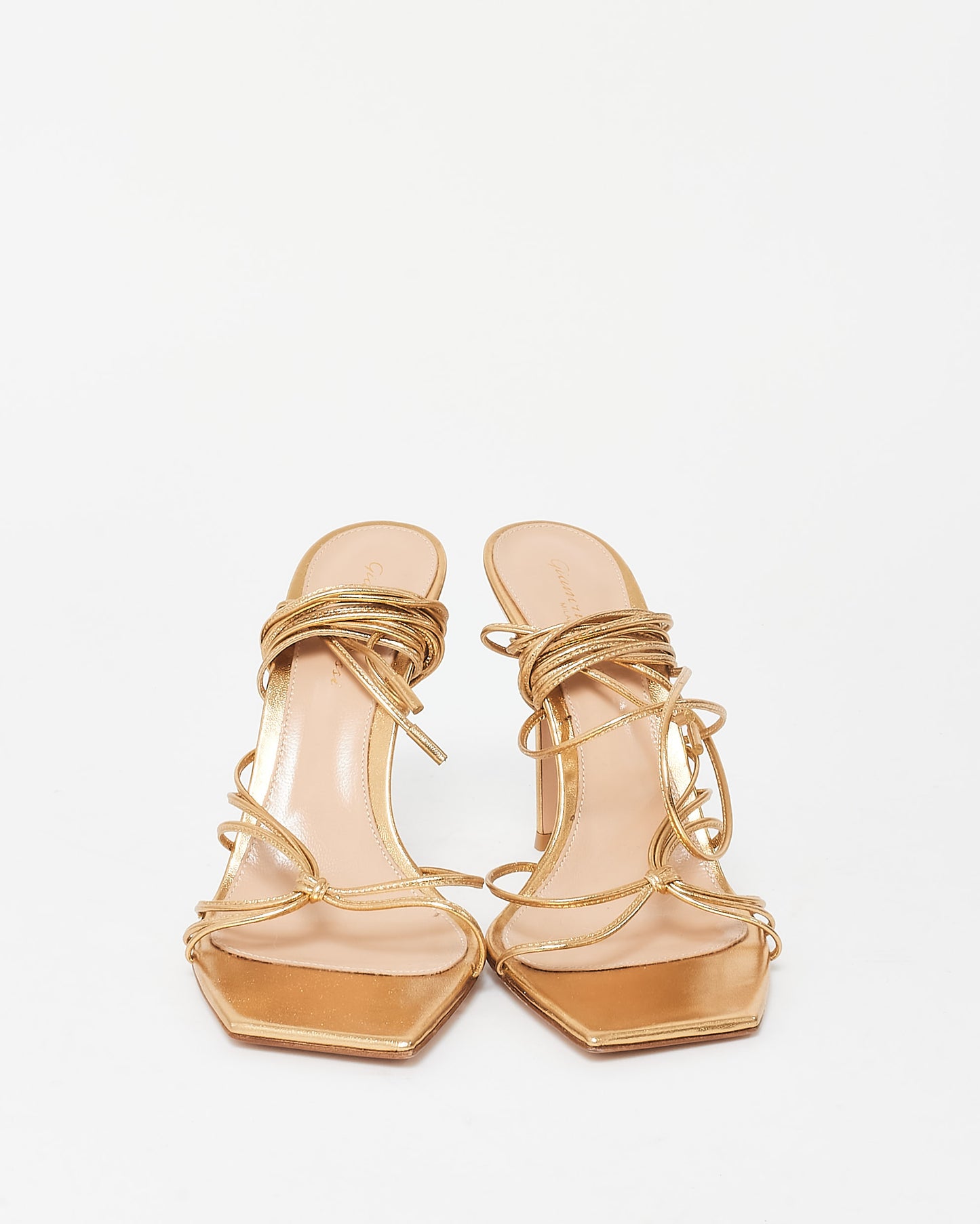 Gianvito Rossi Gold Metallic Leather Ankle Tie Sandals - 39