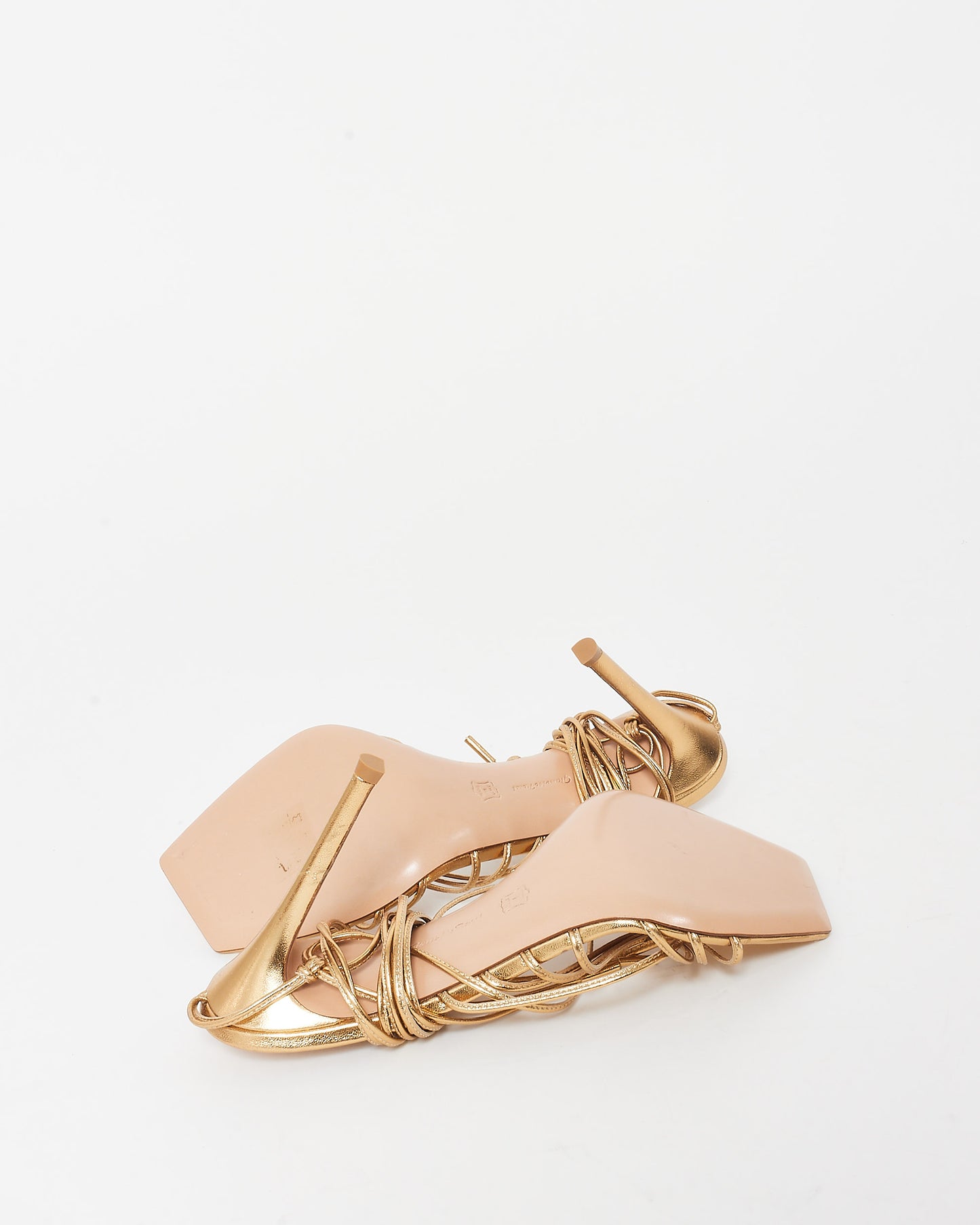 Gianvito Rossi Gold Metallic Leather Ankle Tie Sandals - 39