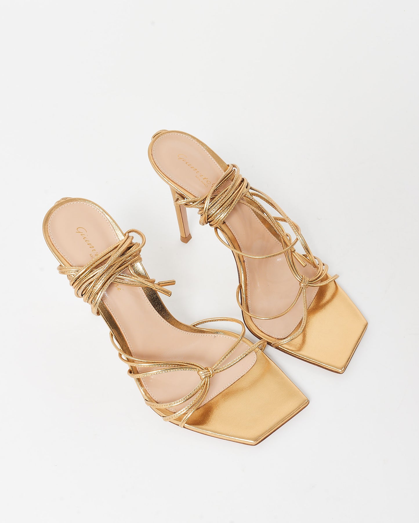 Gianvito Rossi Gold Metallic Leather Ankle Tie Sandals - 39