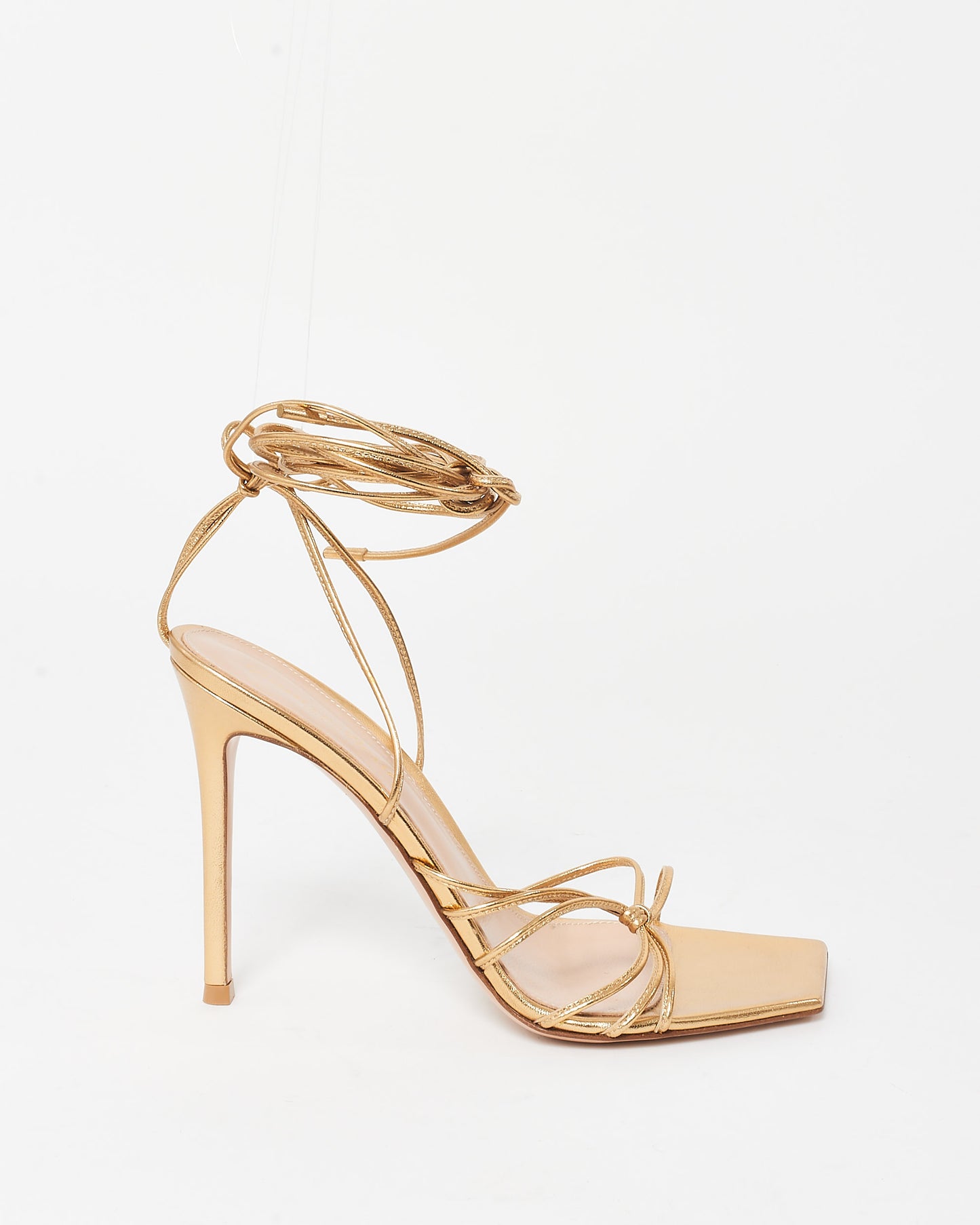 Gianvito Rossi Gold Metallic Leather Ankle Tie Sandals - 39