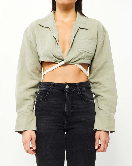 Jacquemus Green Linen Cropped Utility Blouse - 36