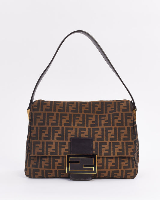 Fendi Brown Zucca Print Large Mamma Baguette Shoulder Bag