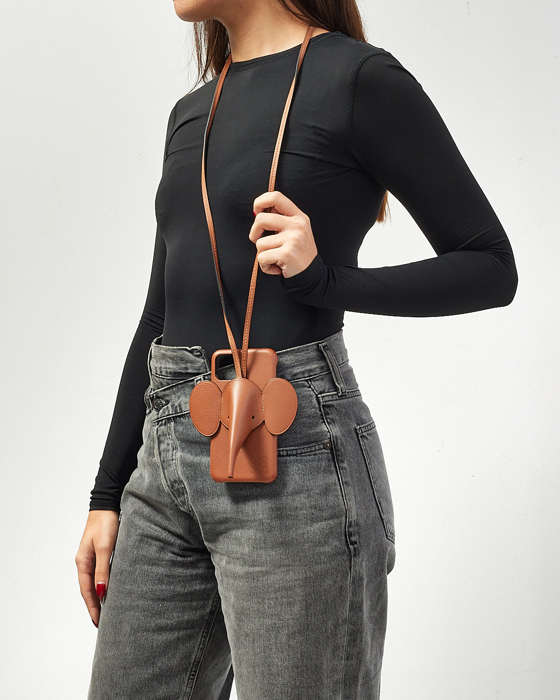 Loewe Brown Leather Elephant Crossbody Phone Case