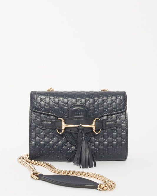 Gucci Navy Guccissima Leather Emily Chain Crossbody Bag