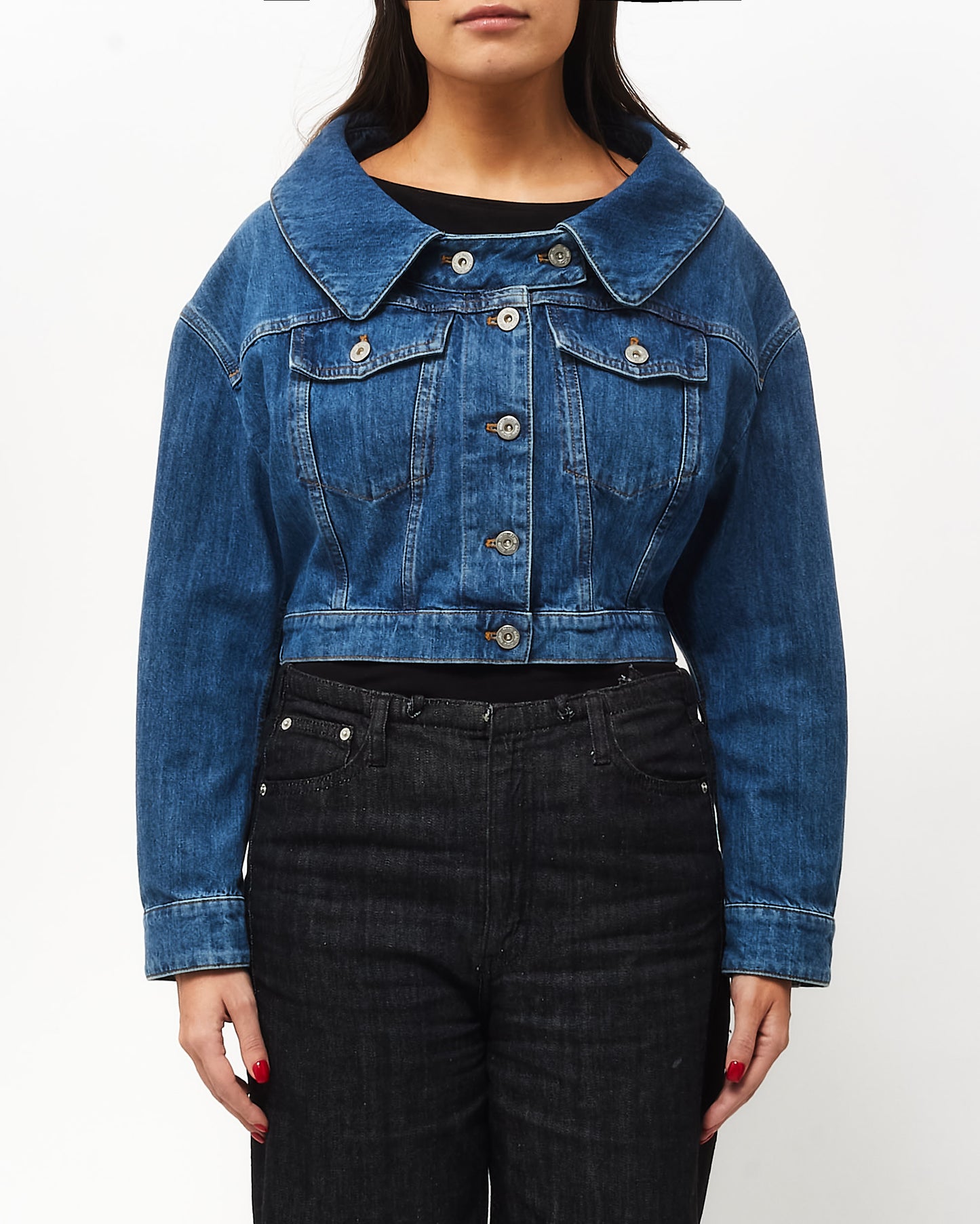 Miu Miu Denim Logo Cropped Jean Jacket - 36