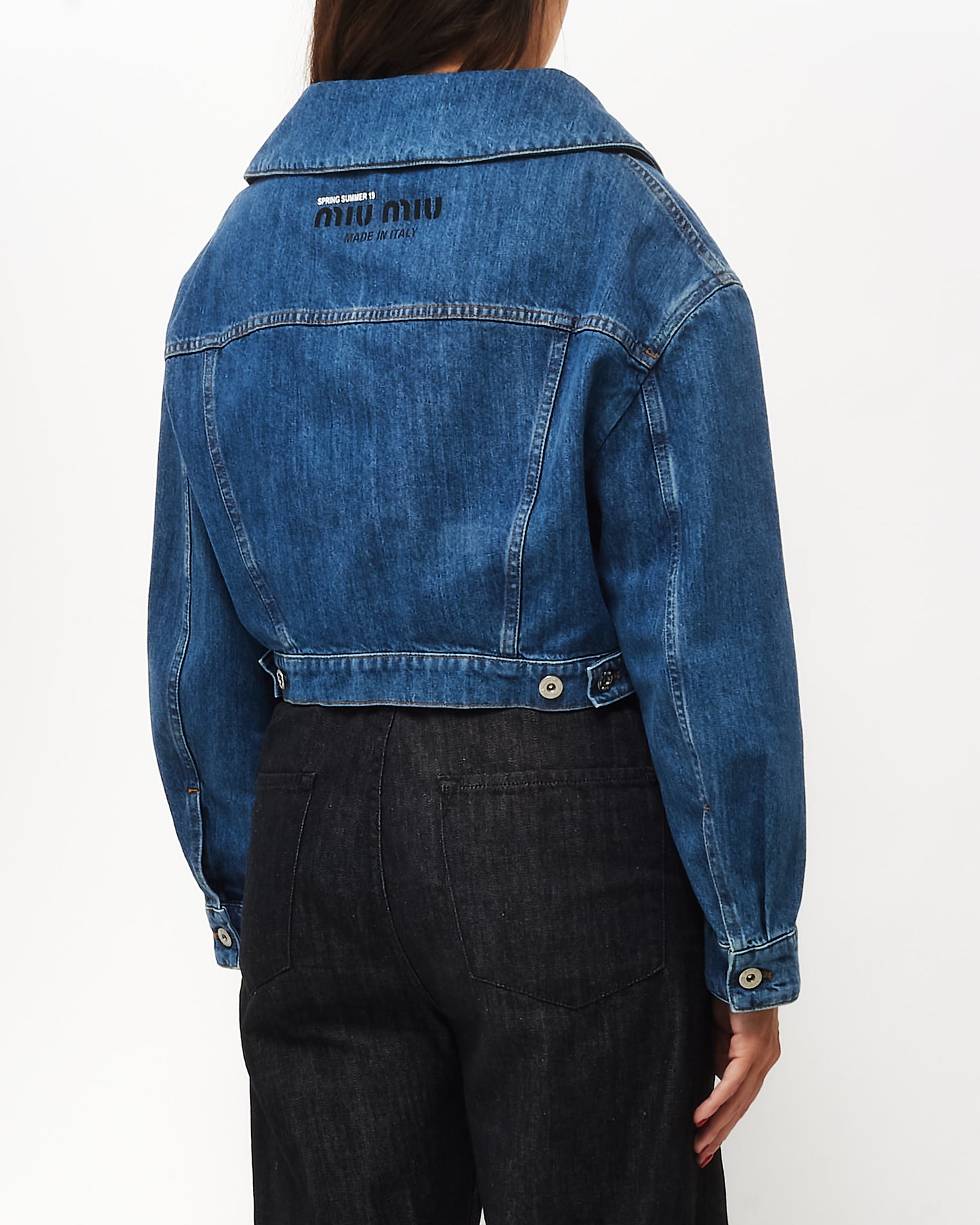 Miu Miu Denim Logo Cropped Jean Jacket - 36