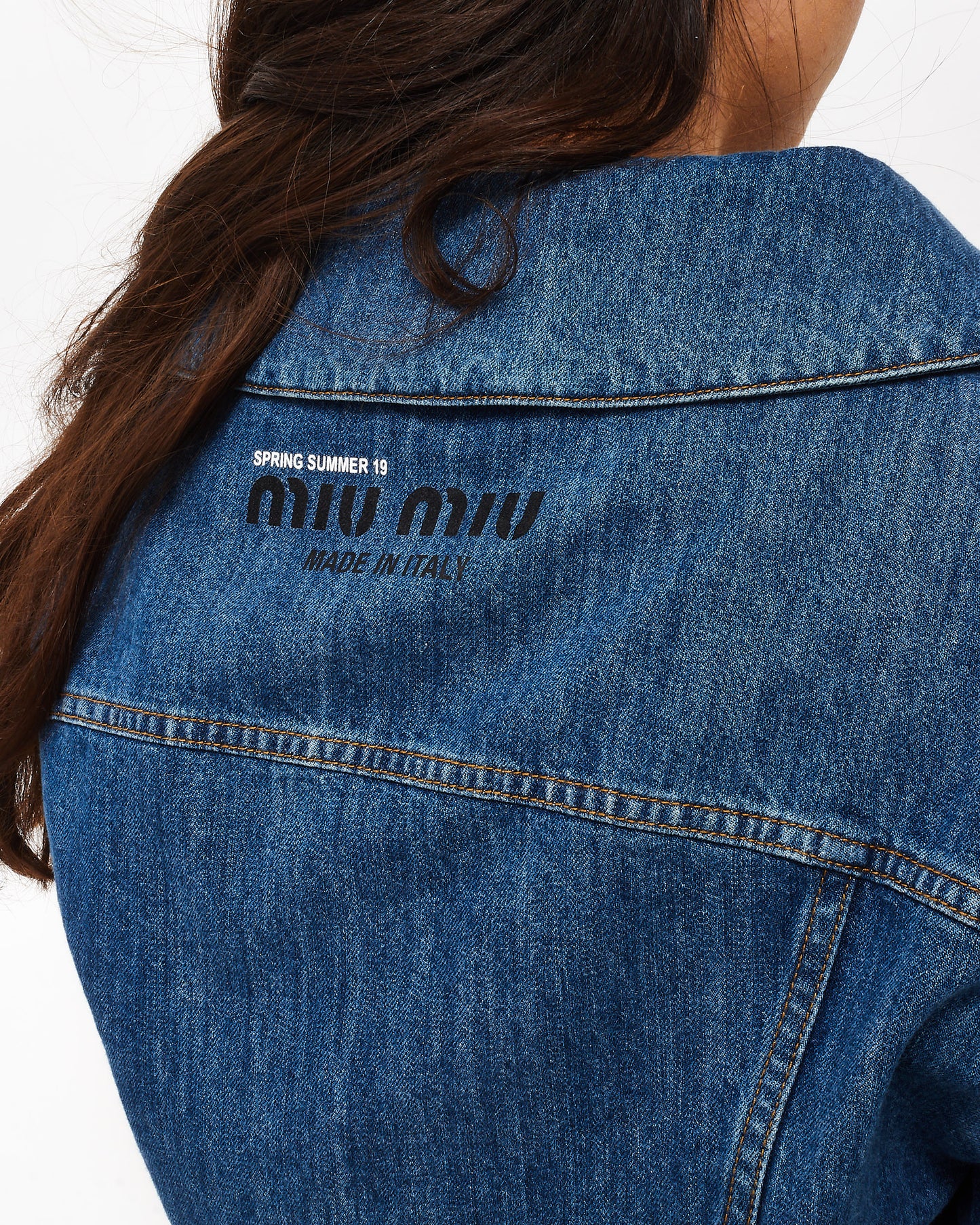 Miu Miu Denim Logo Cropped Jean Jacket - 36