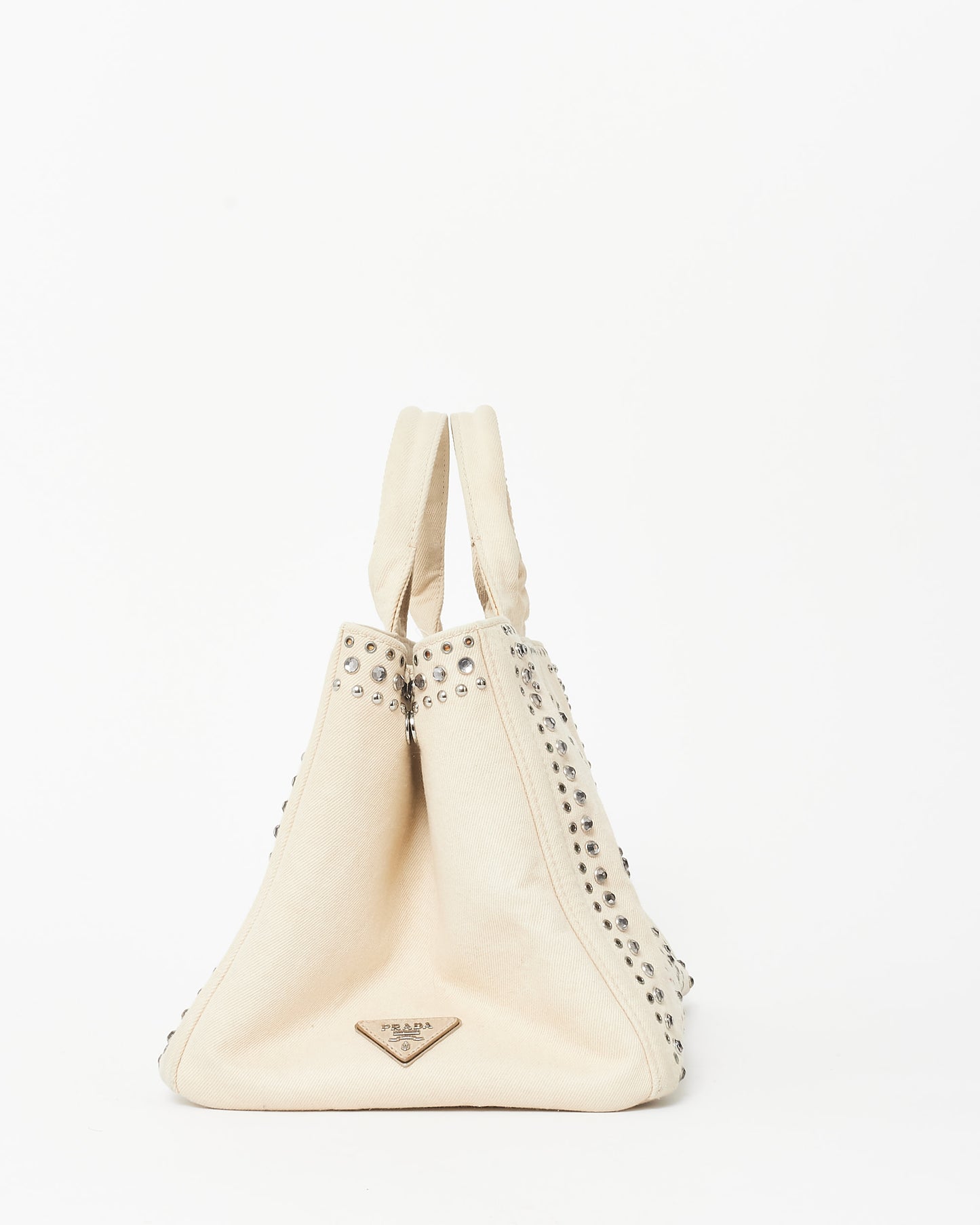 Prada Beige Bijoux Studded Canapa Tote MM