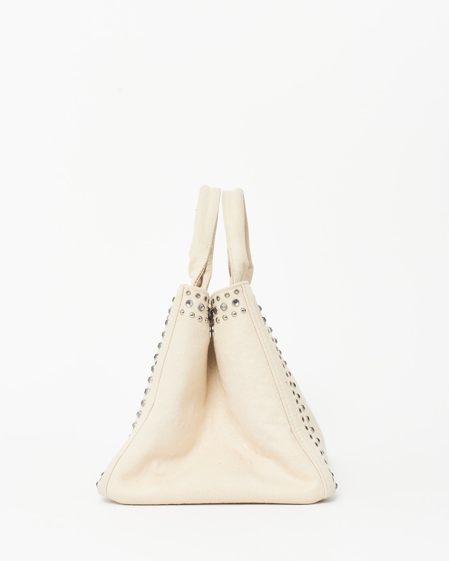 Prada Beige Bijoux Studded Canapa Tote MM