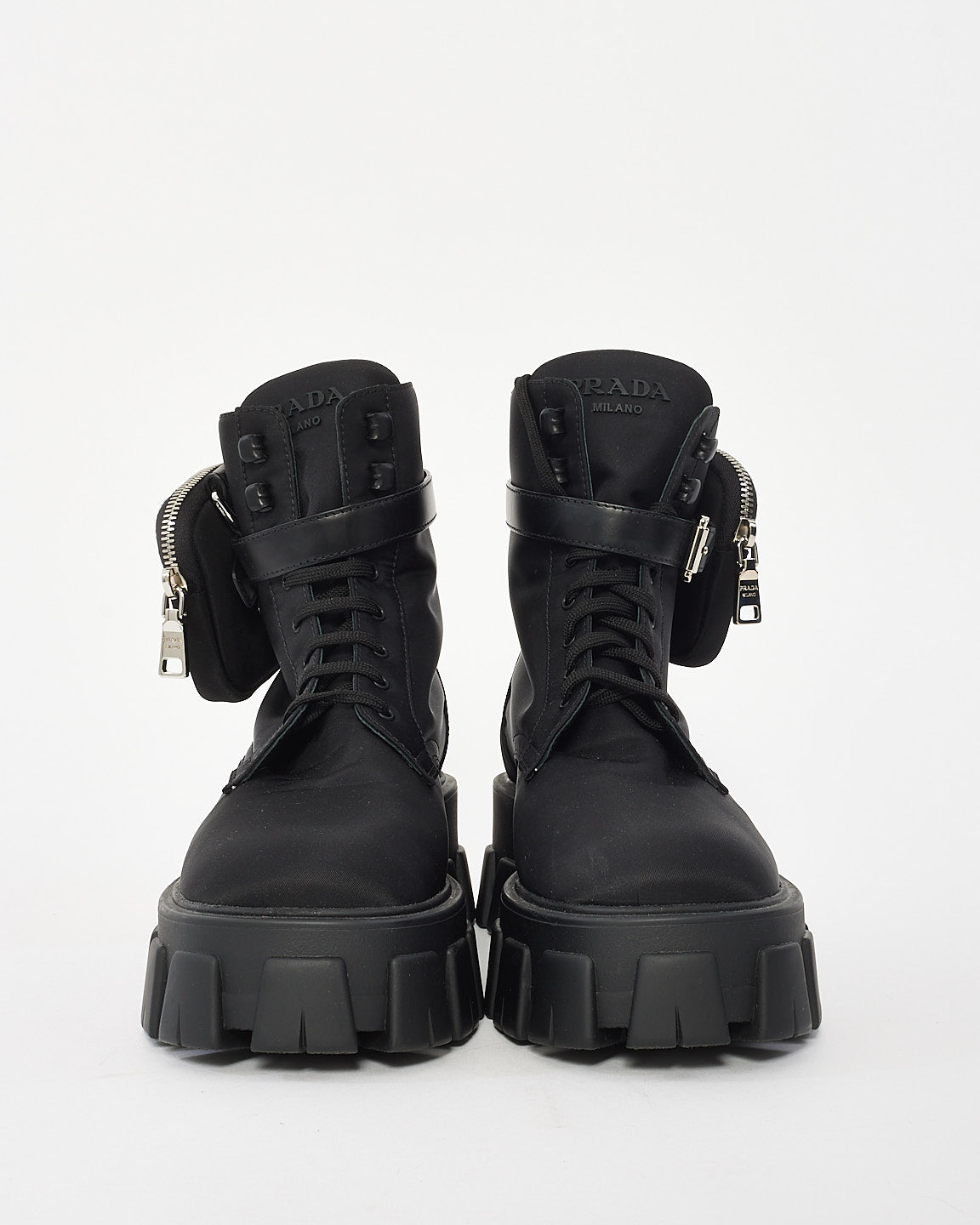 Prada Black Nylon Monolith Lace Up Combat Boots - 39