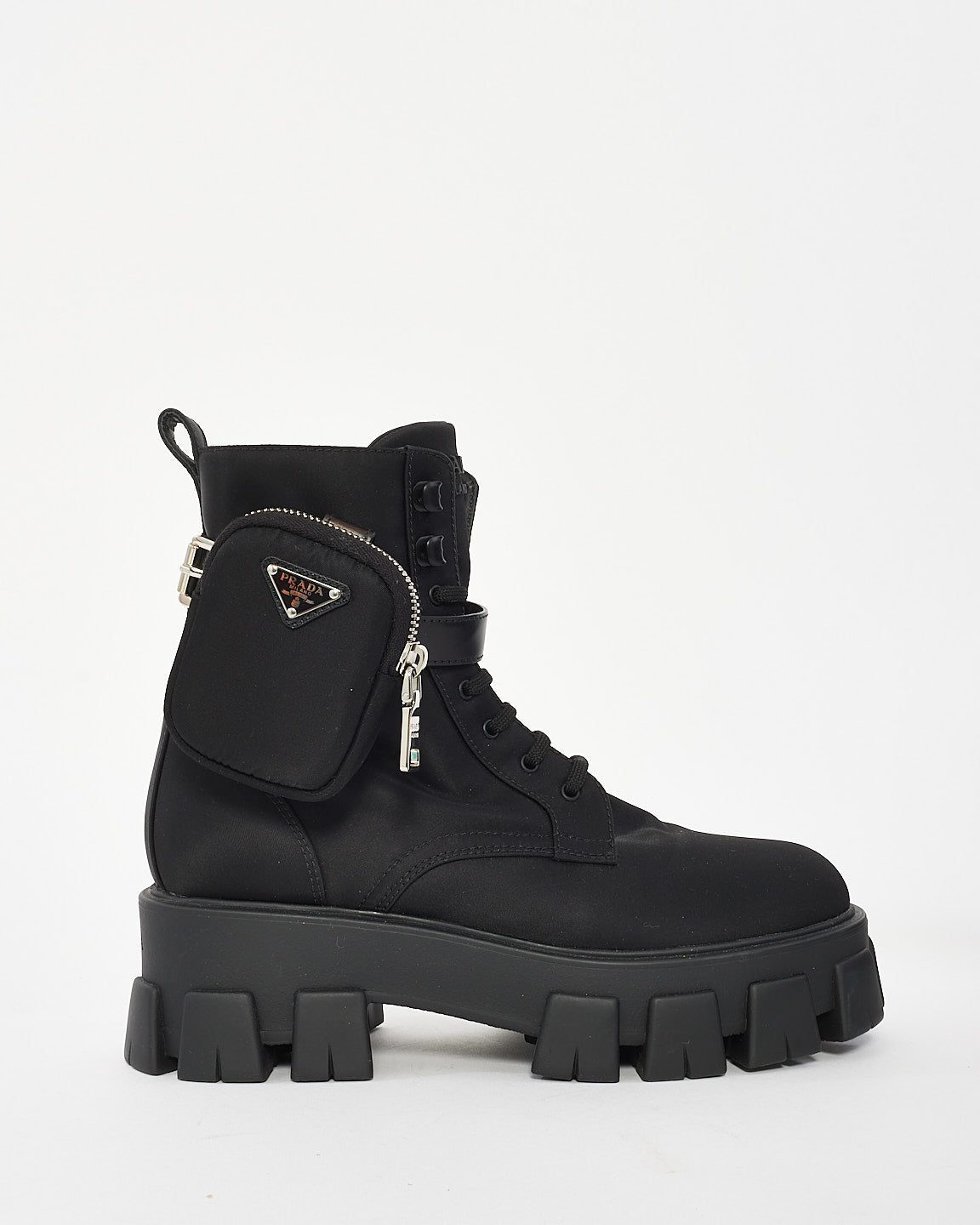 Prada Black Nylon Monolith Lace Up Combat Boots - 39