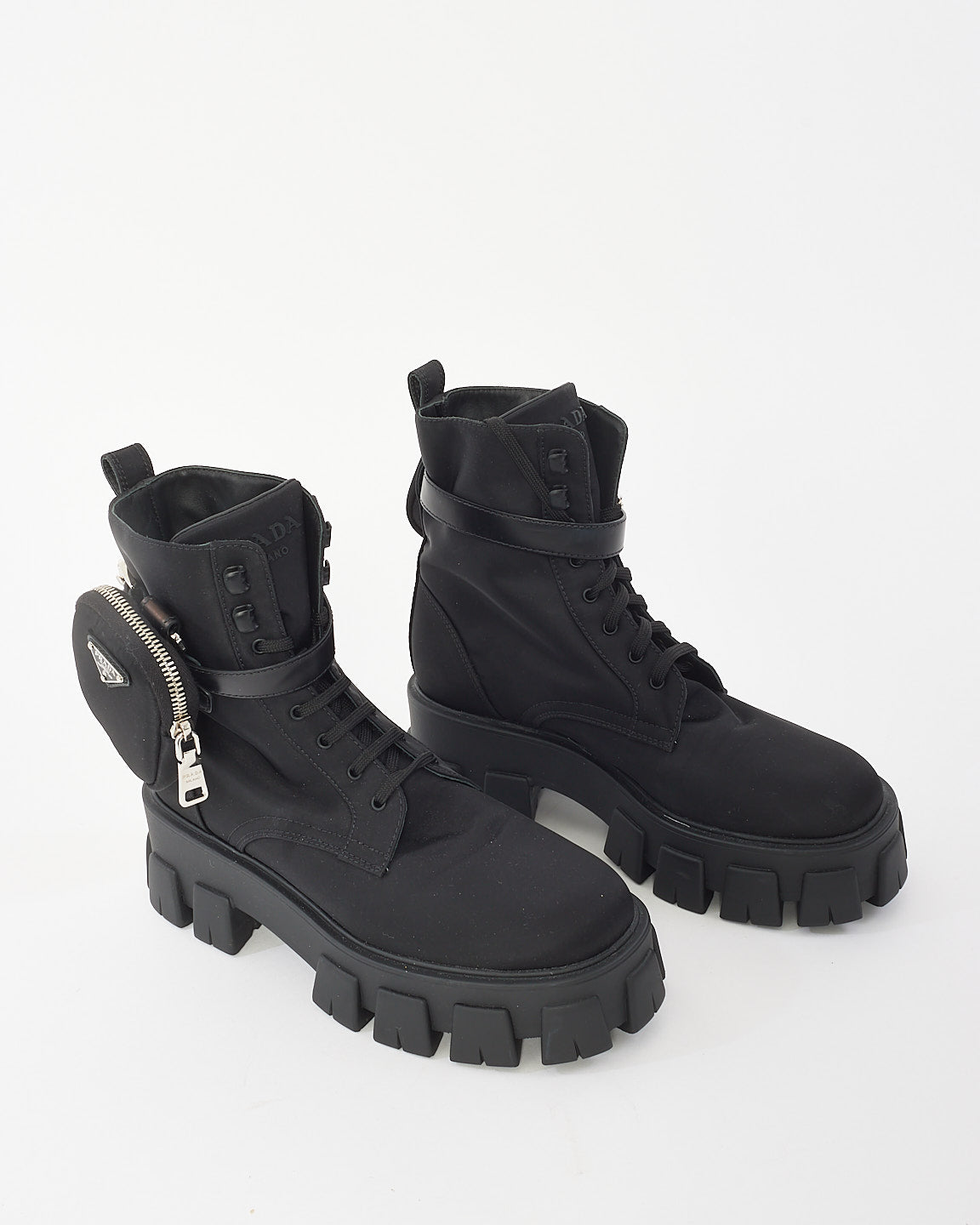 Prada Black Nylon Monolith Lace Up Combat Boots - 39