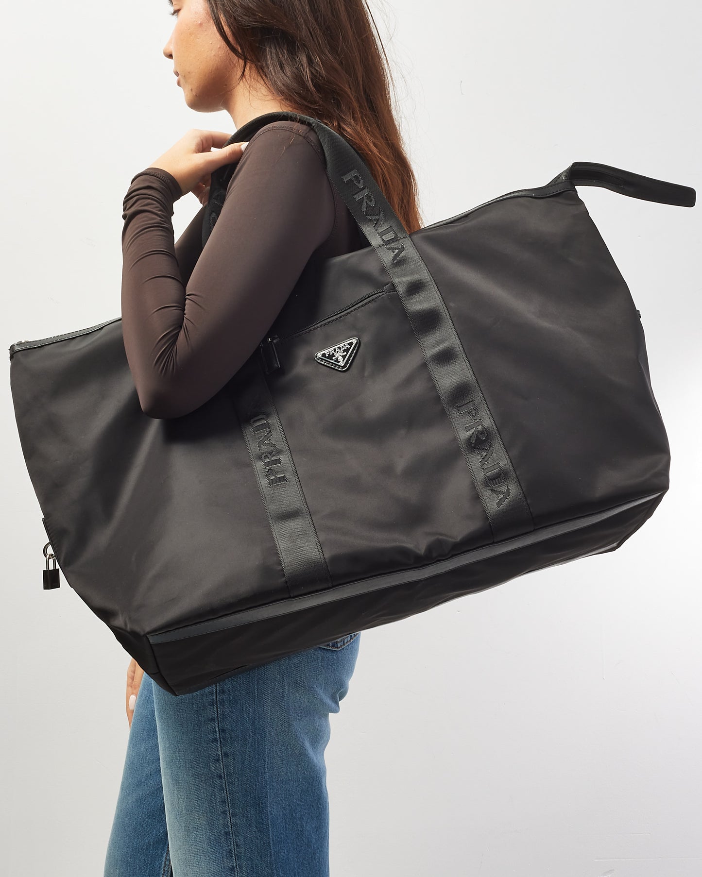 Prada Black Nylon Tessuto Large Travel Tote