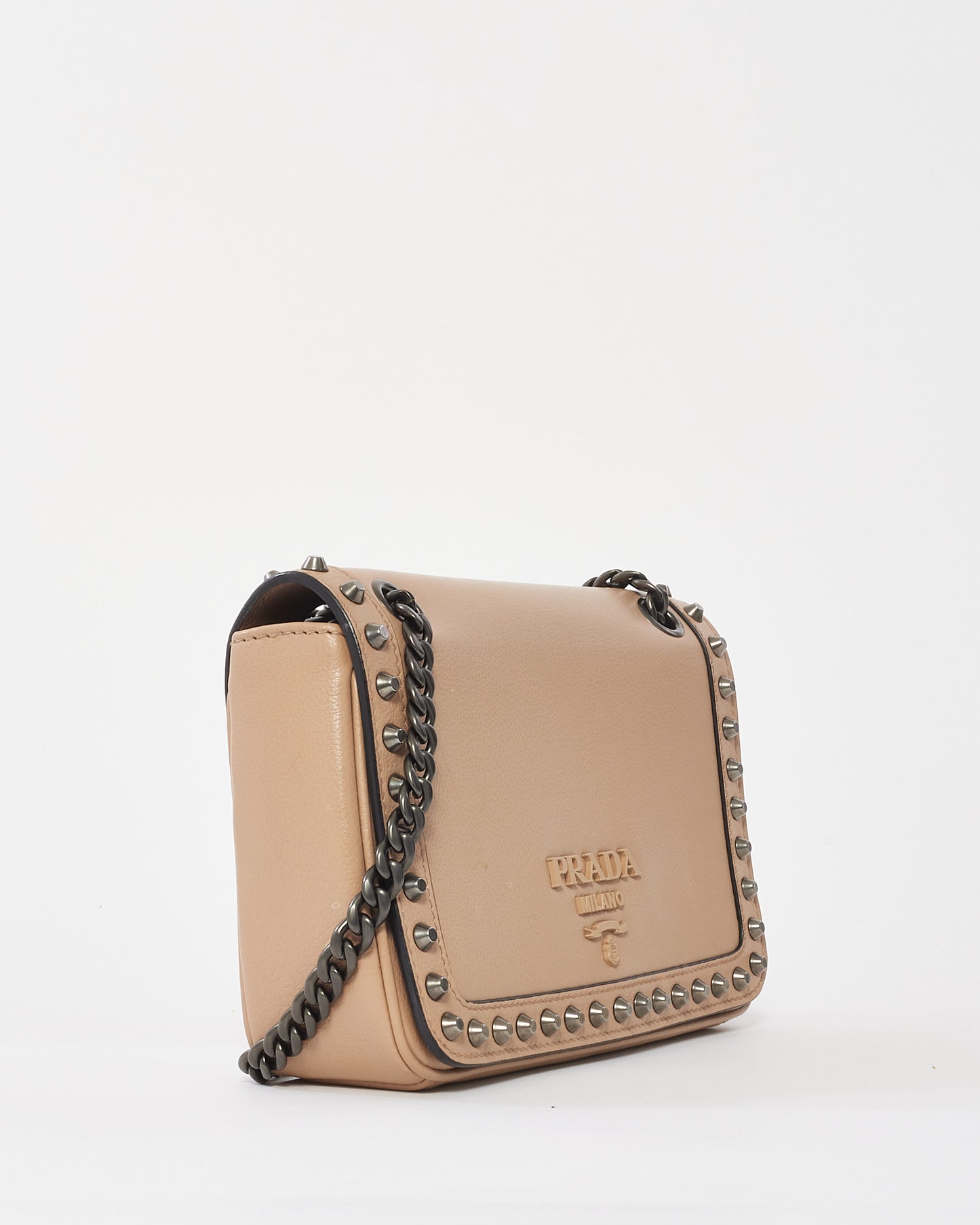 Prada Blush Pink Leather Pattina Glace Studded Crossbody Bag