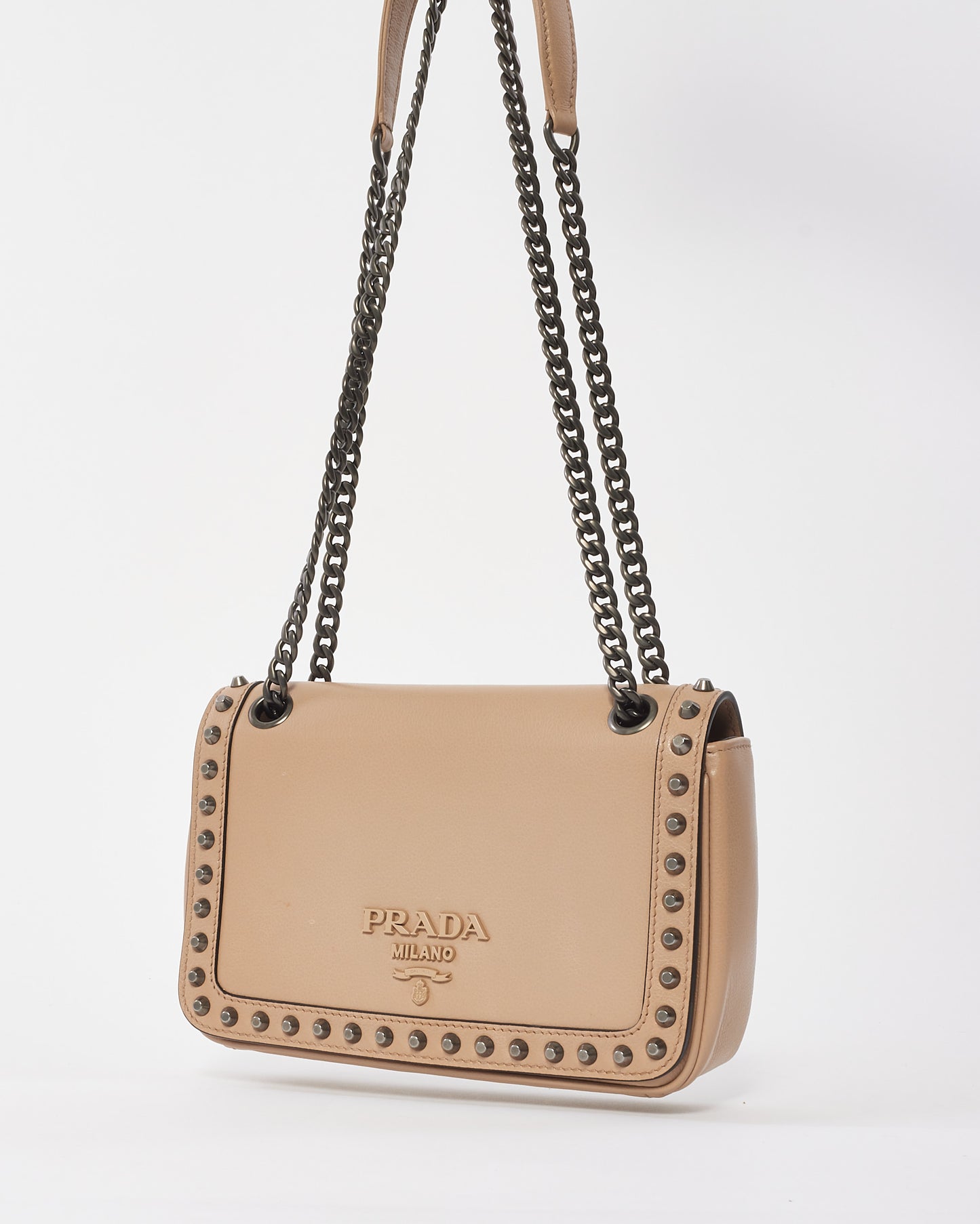 Prada Blush Pink Leather Pattina Glace Studded Crossbody Bag