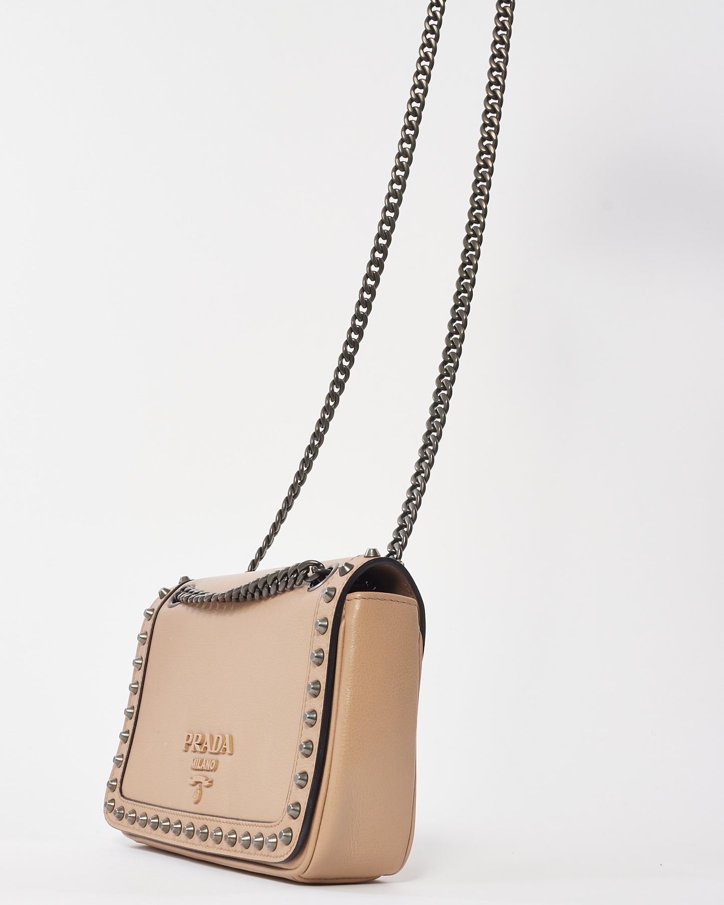 Prada Blush Pink Leather Pattina Glace Studded Crossbody Bag