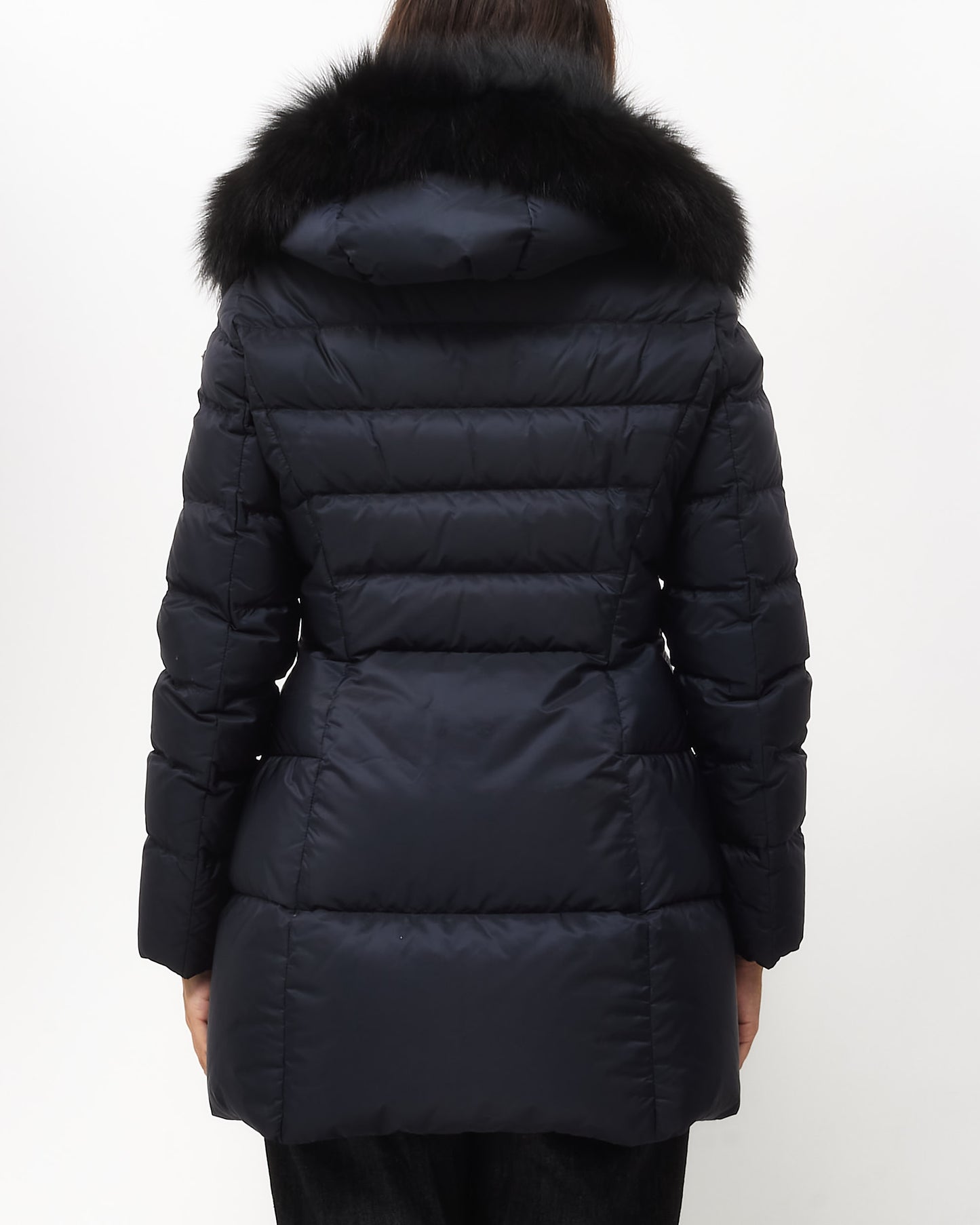 Prada Navy with Black Fox Fur Trim Puffer Jacket - 44