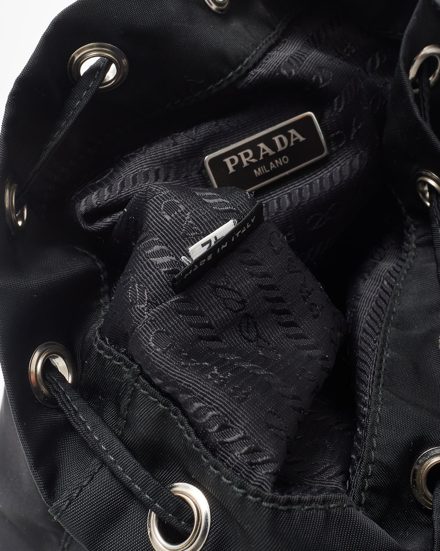 Prada Nylon Drawstring Wristlet Logo Pouch