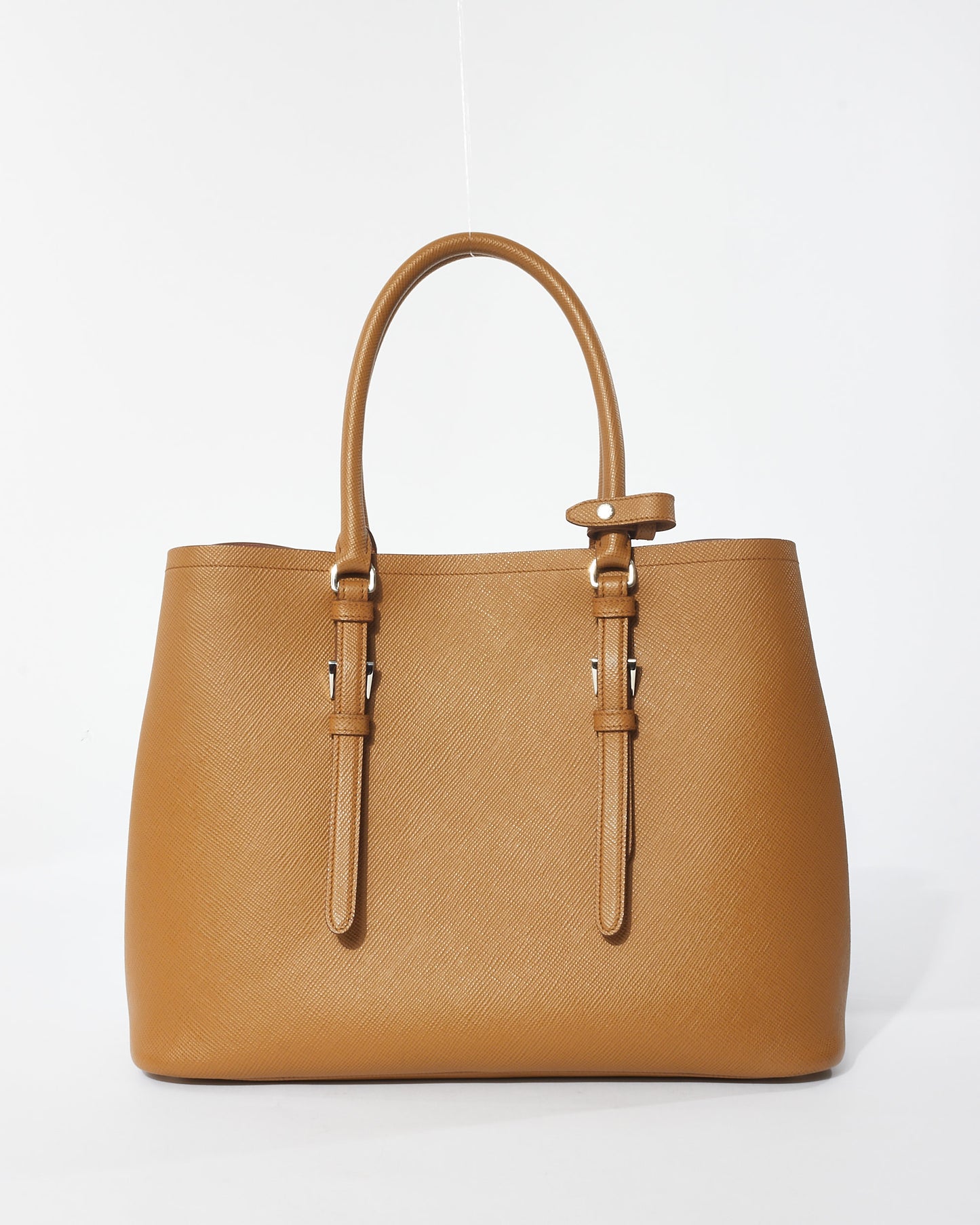 Prada Tan Saffiano Leather Double Medium Convertible Tote Bag