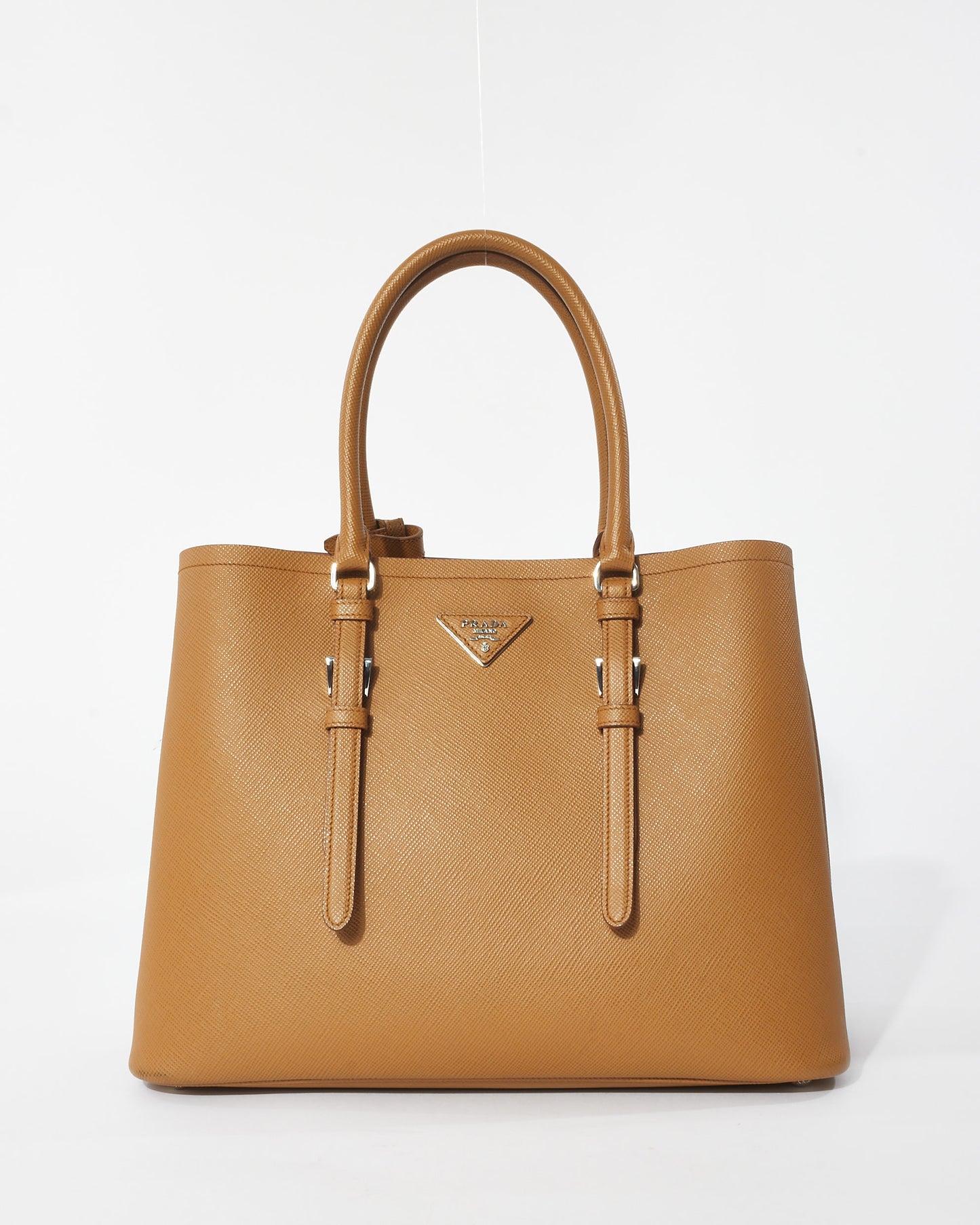 Prada Tan Saffiano Leather Double Medium Convertible Tote Bag