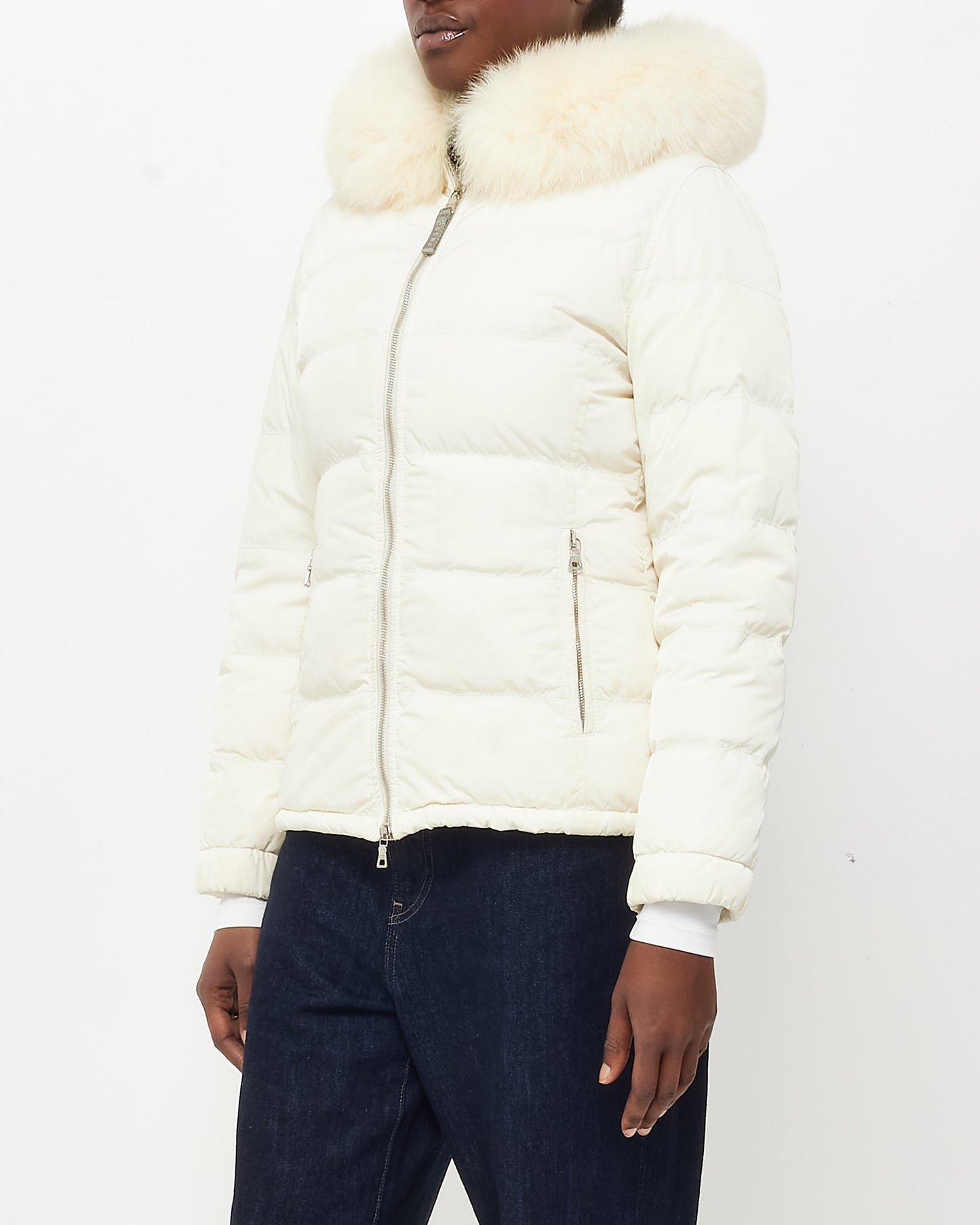 Prada White Down 
Fur Hood Ski Jacket - XS