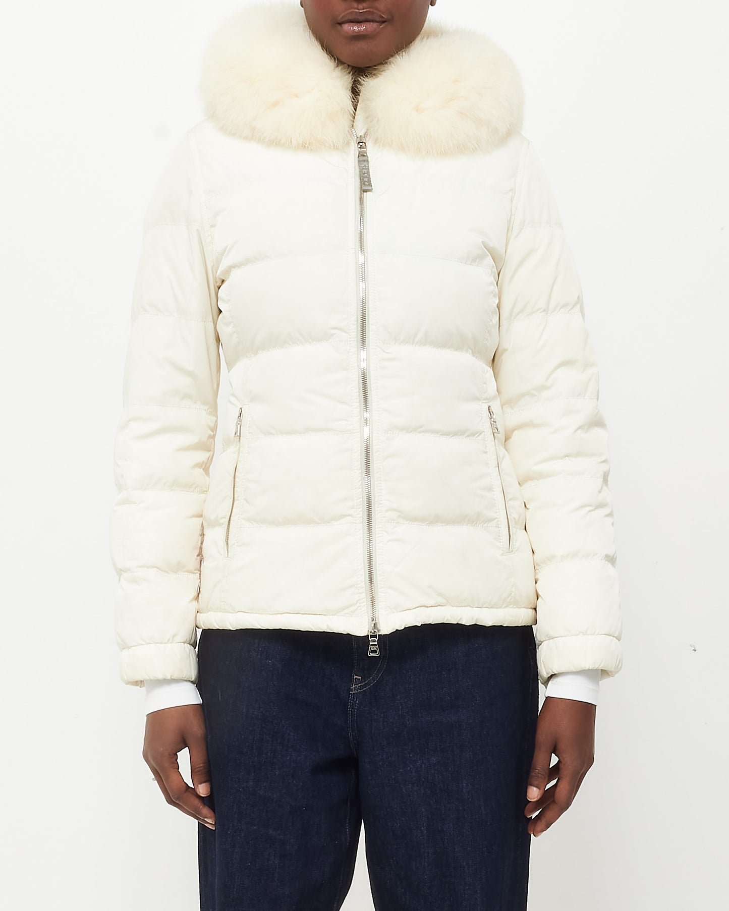 Prada White Down 
Fur Hood Ski Jacket - XS