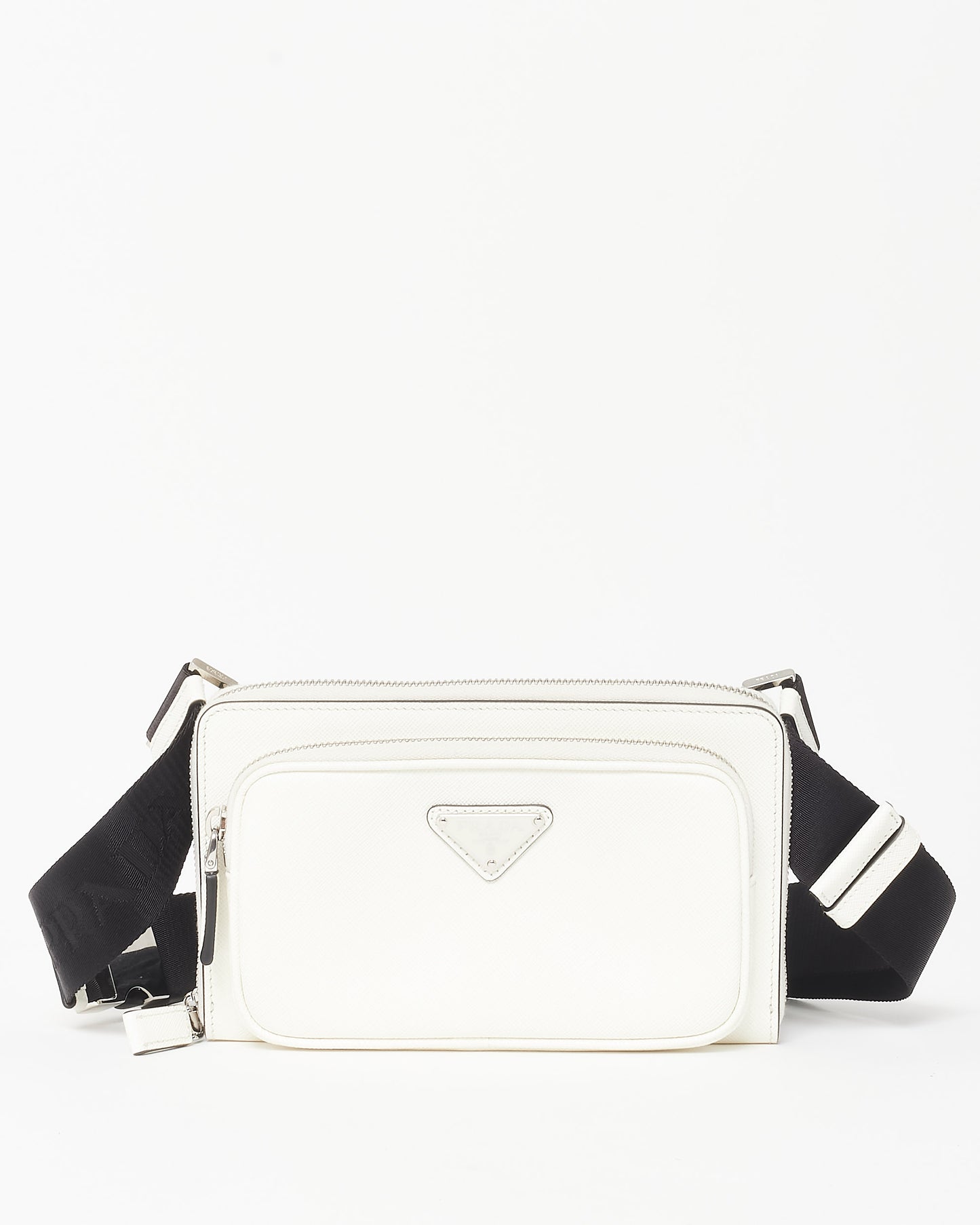 Prada White Saffiano Leather Logo Belt Bag