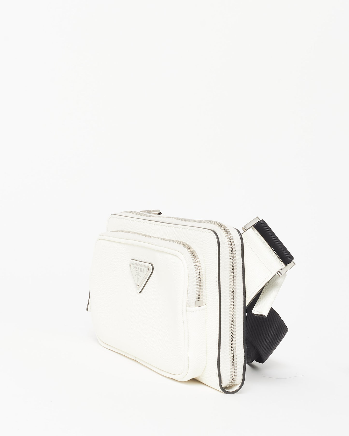 Prada White Saffiano Leather Logo Belt Bag