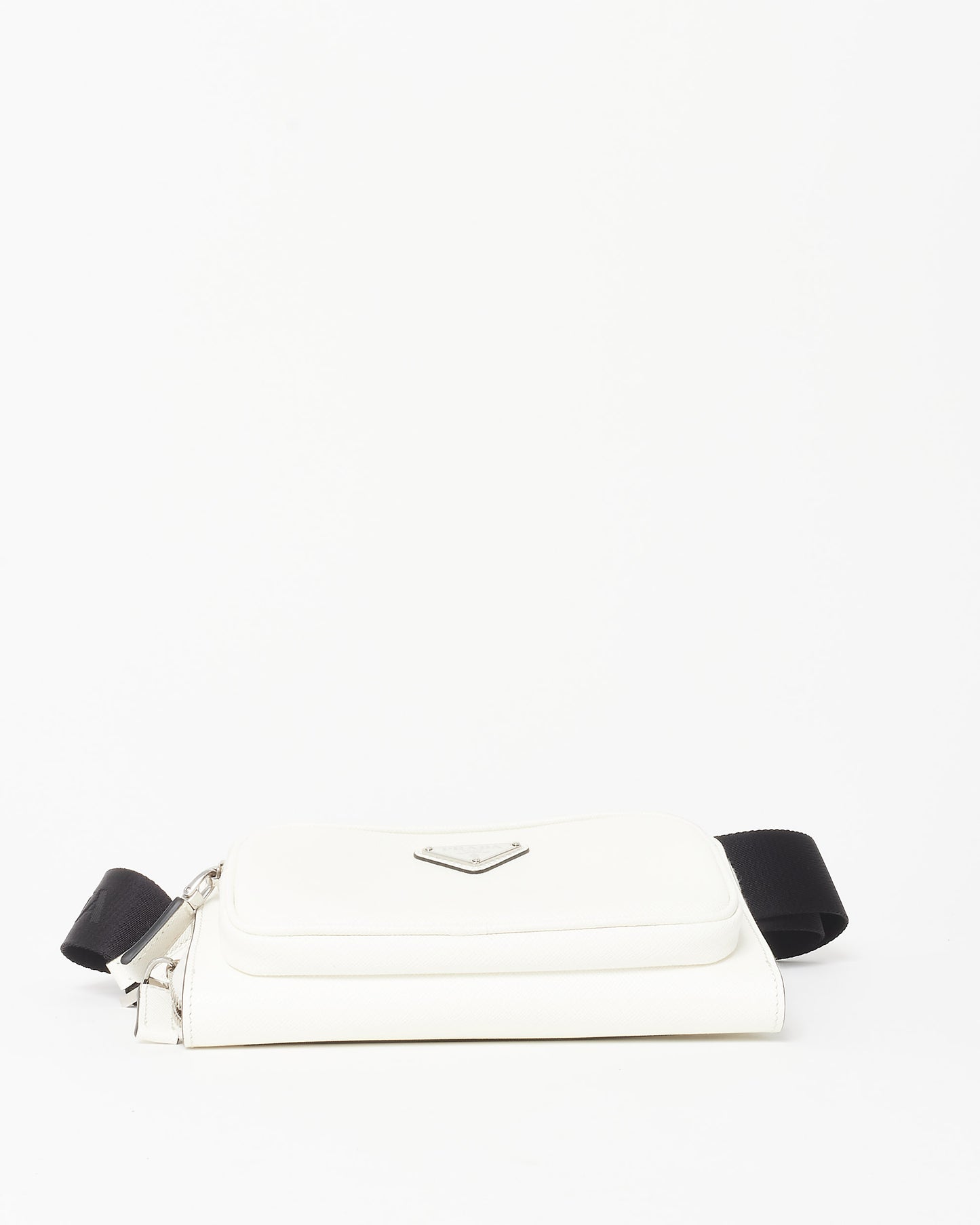 Prada White Saffiano Leather Logo Belt Bag